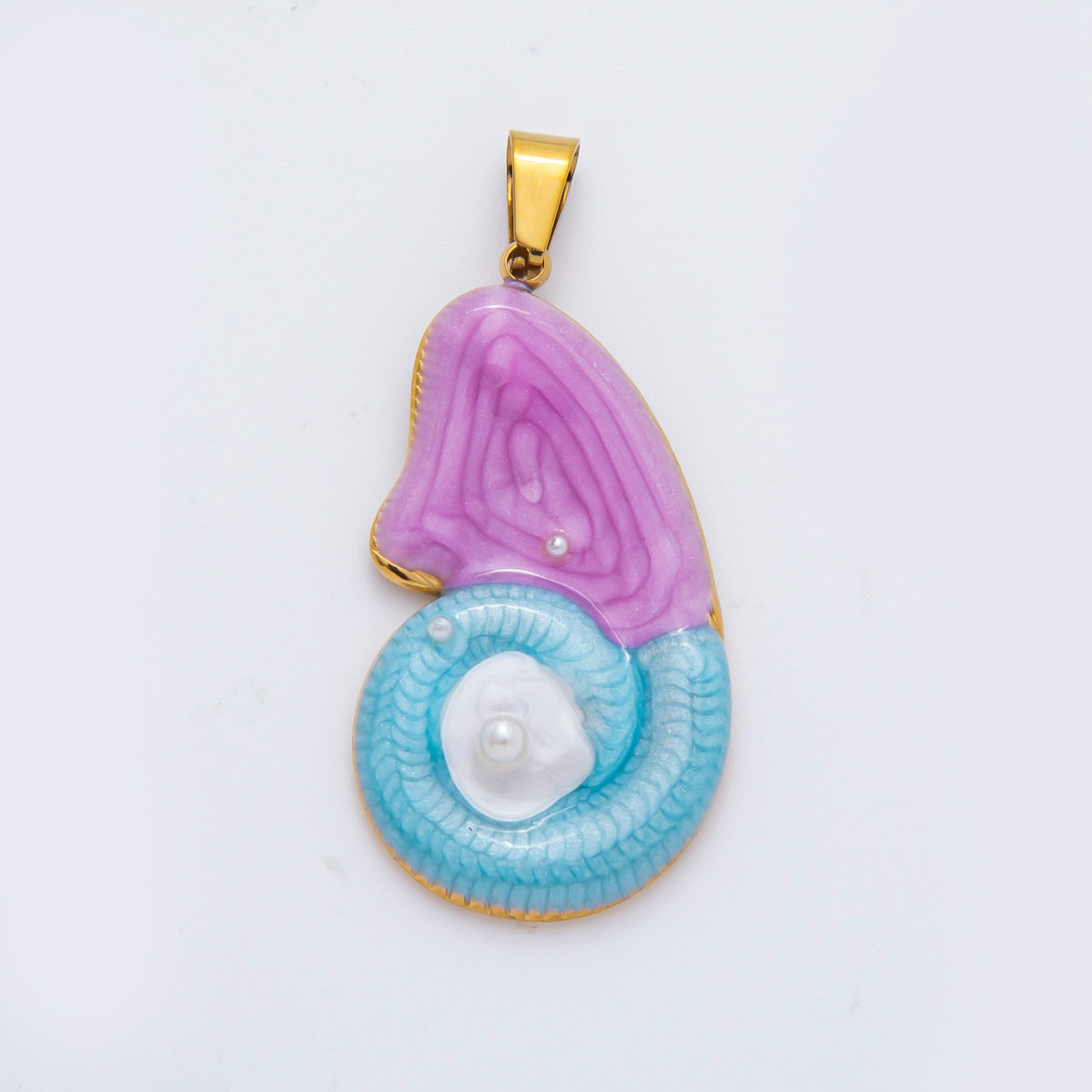 Stainless Steel 45mm Shell Pearl Nautilus Sundial Sea Shell Pendant | J910
