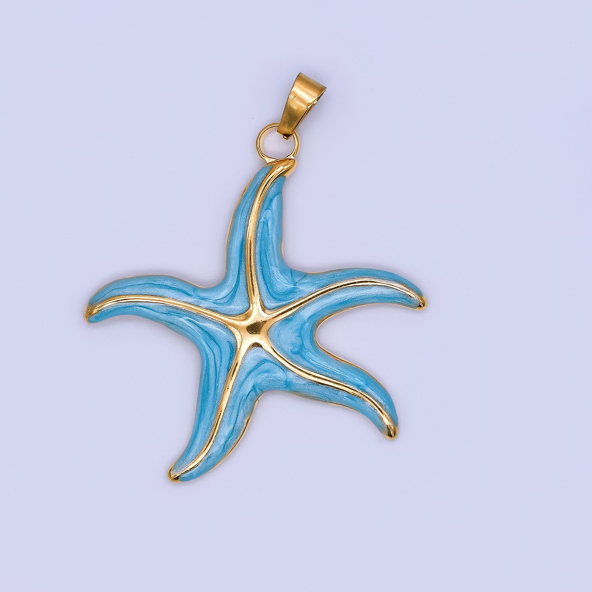 Gold Stainless Steel 37mm Blue, Purple, Orange Enamel Under the Sea Starfish Beach Pendant | J141 J419