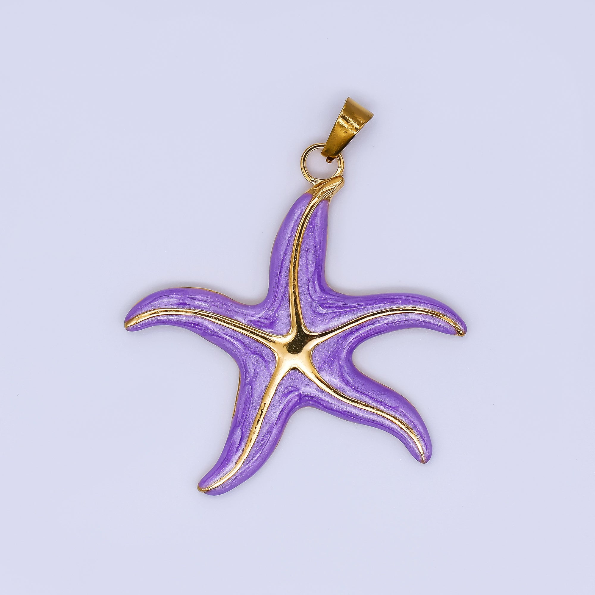 Gold Stainless Steel 37mm Blue, Purple, Orange Enamel Under the Sea Starfish Beach Pendant | J141 J419