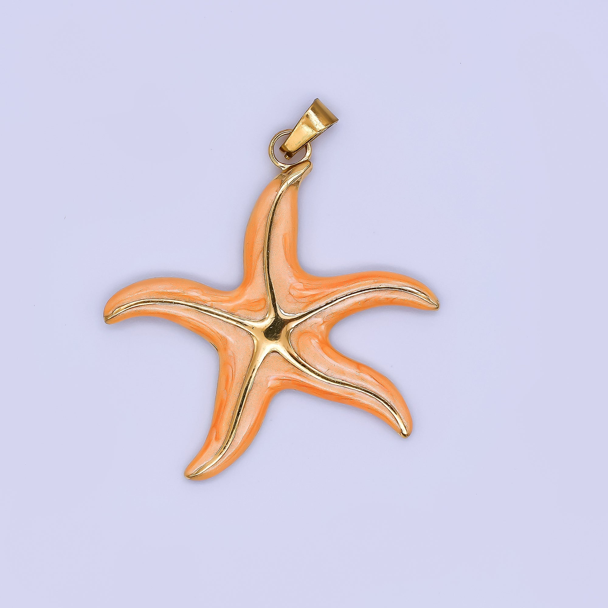 Gold Stainless Steel 37mm Blue, Purple, Orange Enamel Under the Sea Starfish Beach Pendant | J141 J419