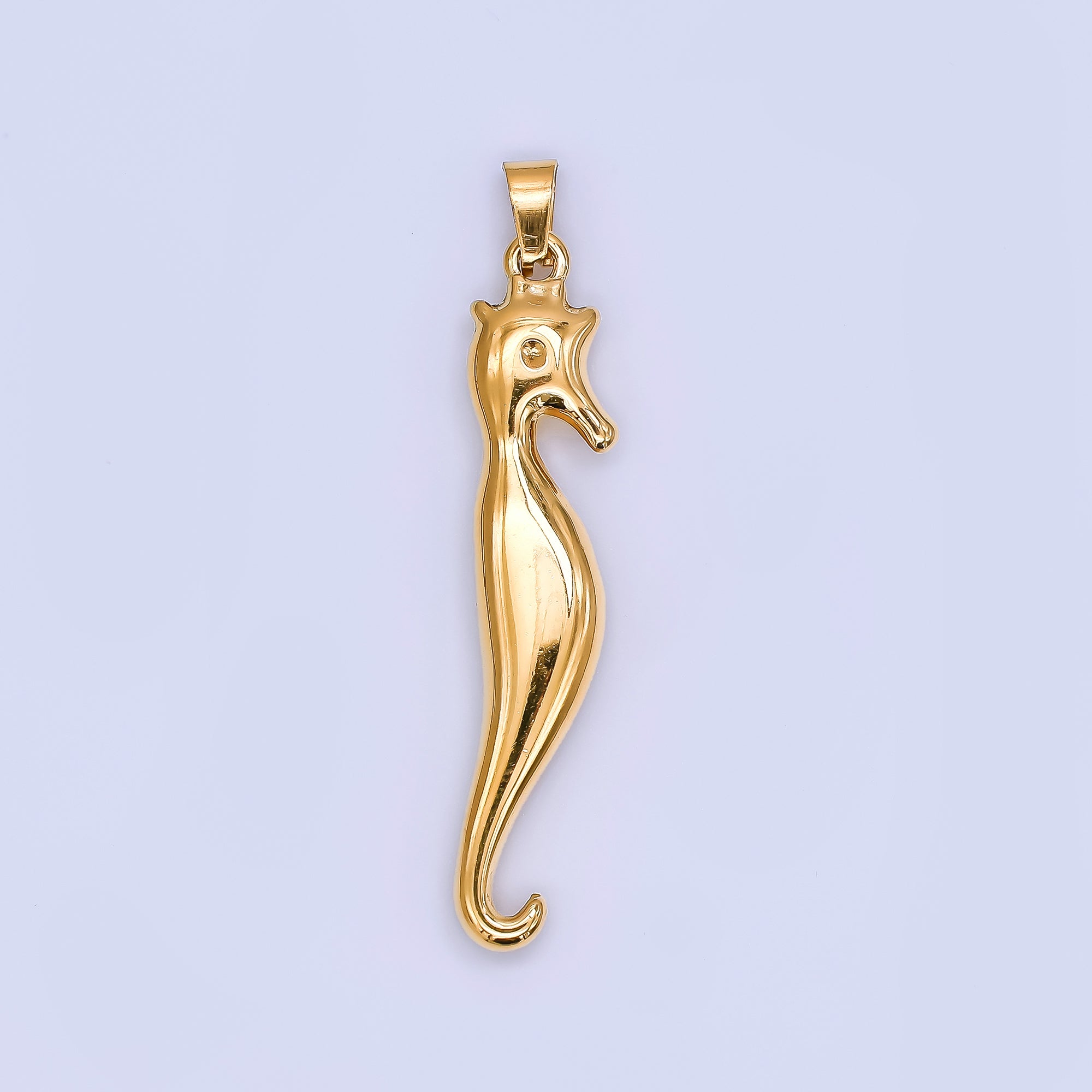 Gold Stainless Steel 43mm Slim Seahorse Animal Dainty Pendant | J162
