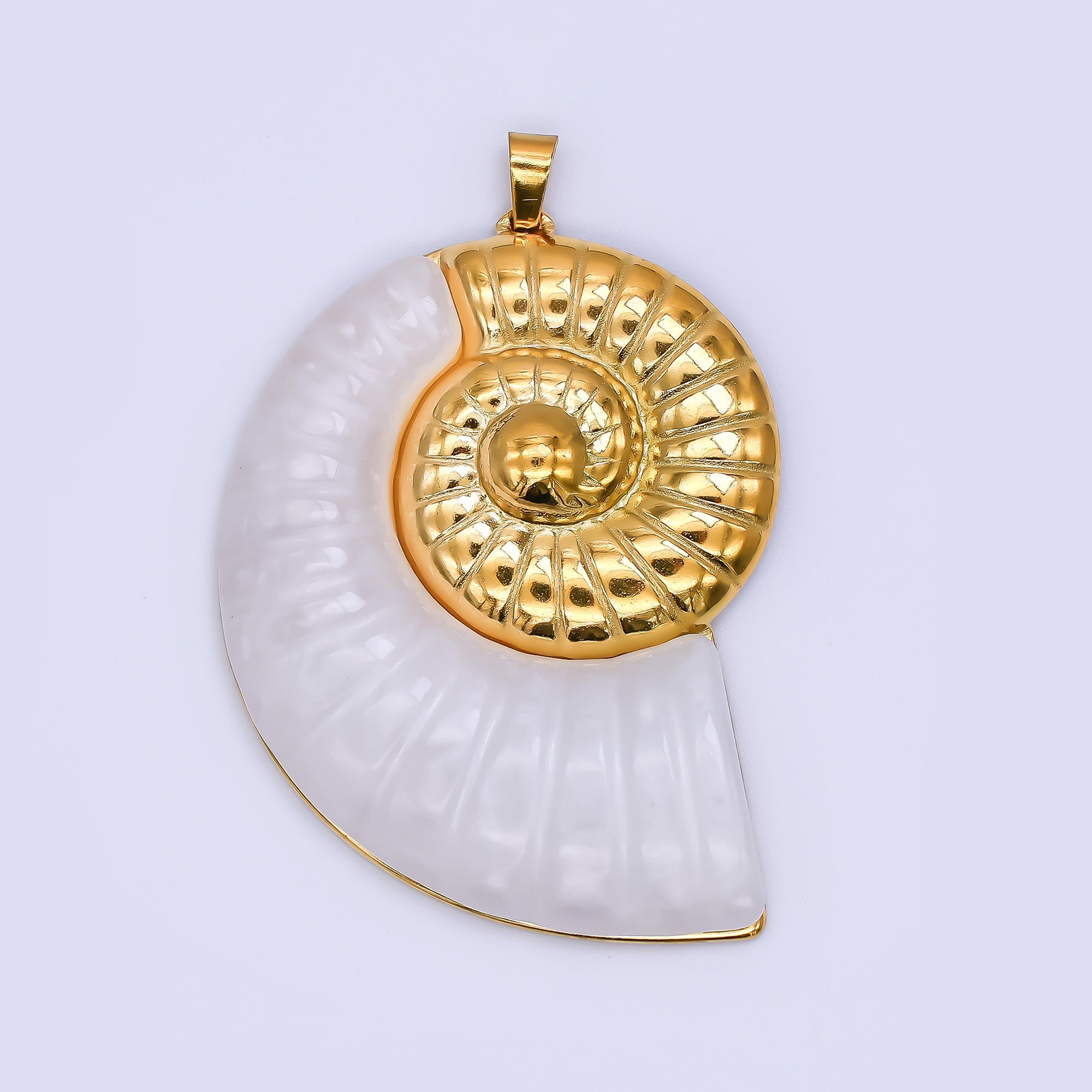Gold Stainless Steel 47mm Mother of Pearl Two-Toned Conch Shell Pendant | J165