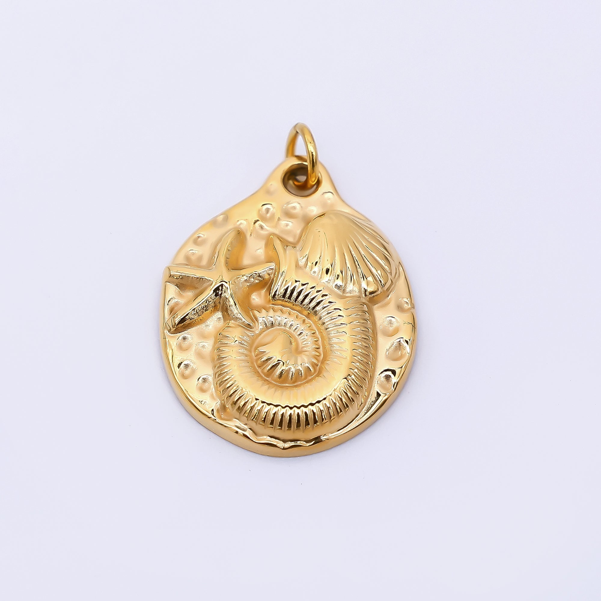 Stainless Steel 20mm Beach Sand Set Charm in Tentacle, Clam Shell, & Starfish | J-277