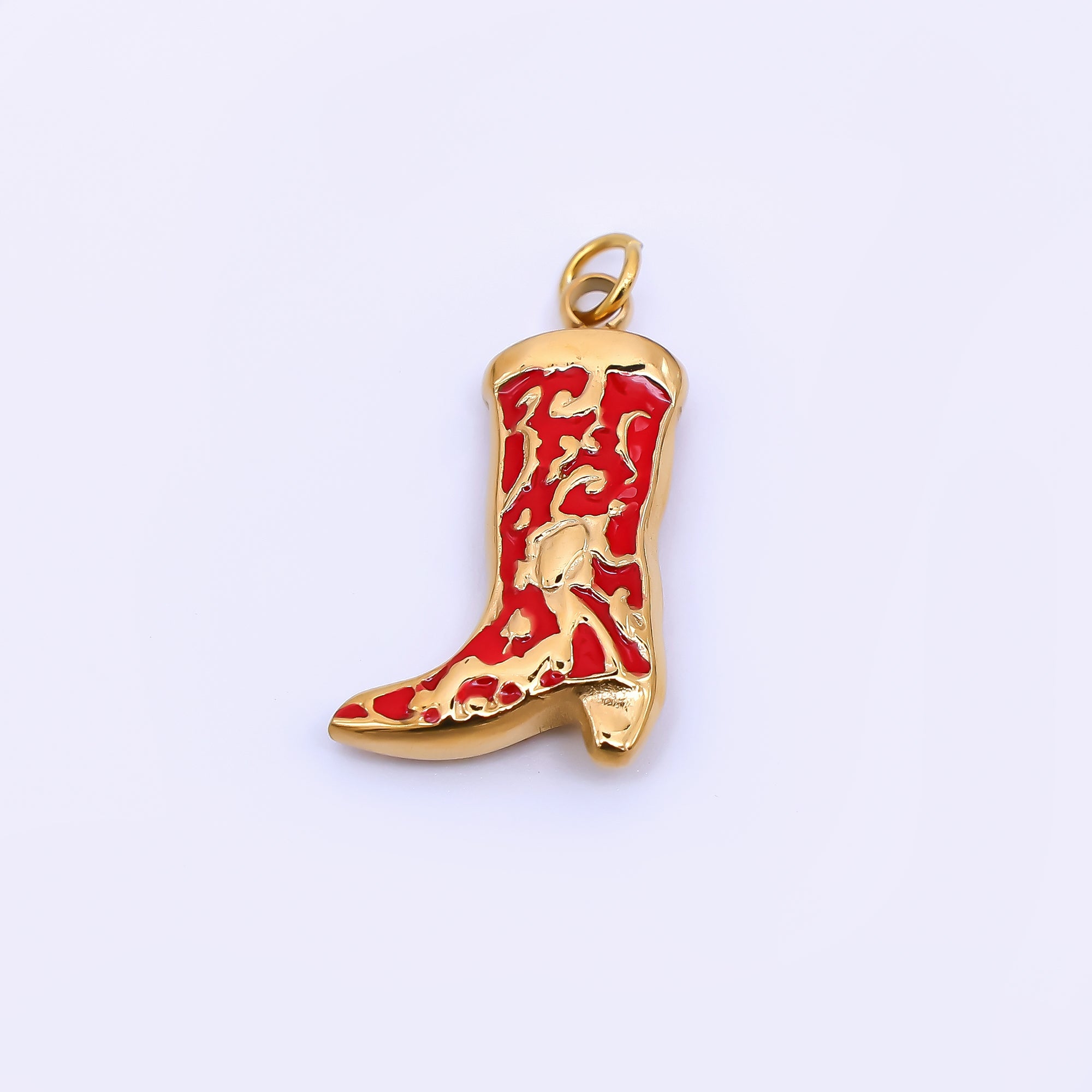 Stainless Steel 21mm Enamel Art Red Expensive Boots Shoes Charm | J-328