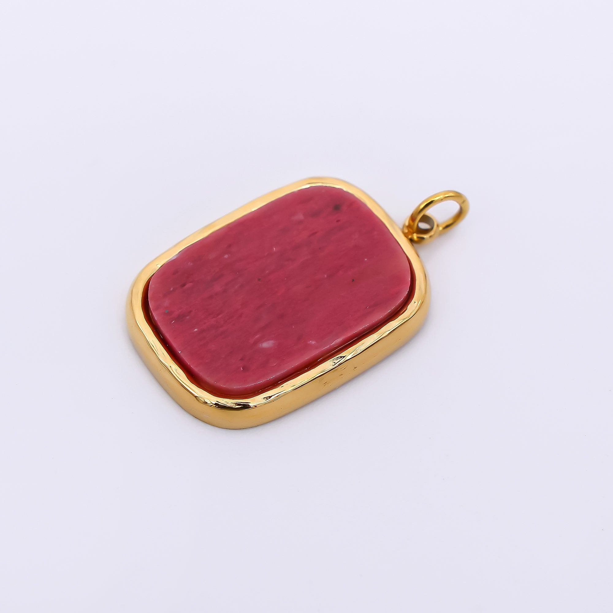 Stainless Steel 21mm Crystal Quartz Curvy Rectangular Charm in Fuchsia & Green | J-354