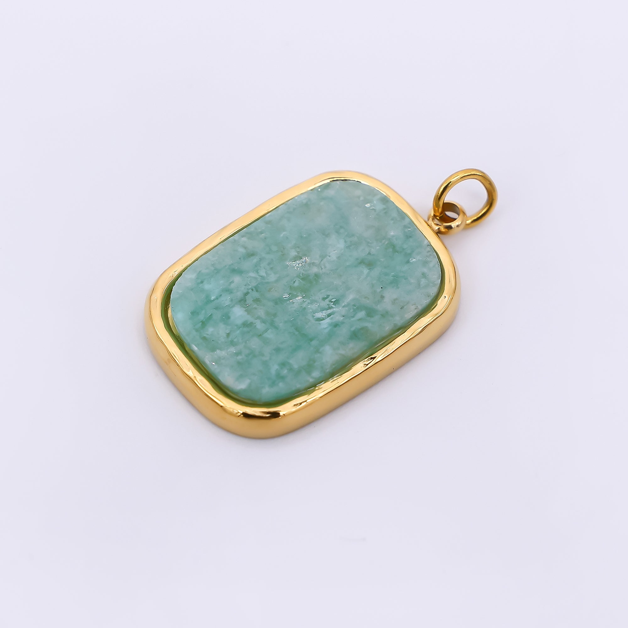 Stainless Steel 21mm Crystal Quartz Curvy Rectangular Charm in Fuchsia & Green | J-354