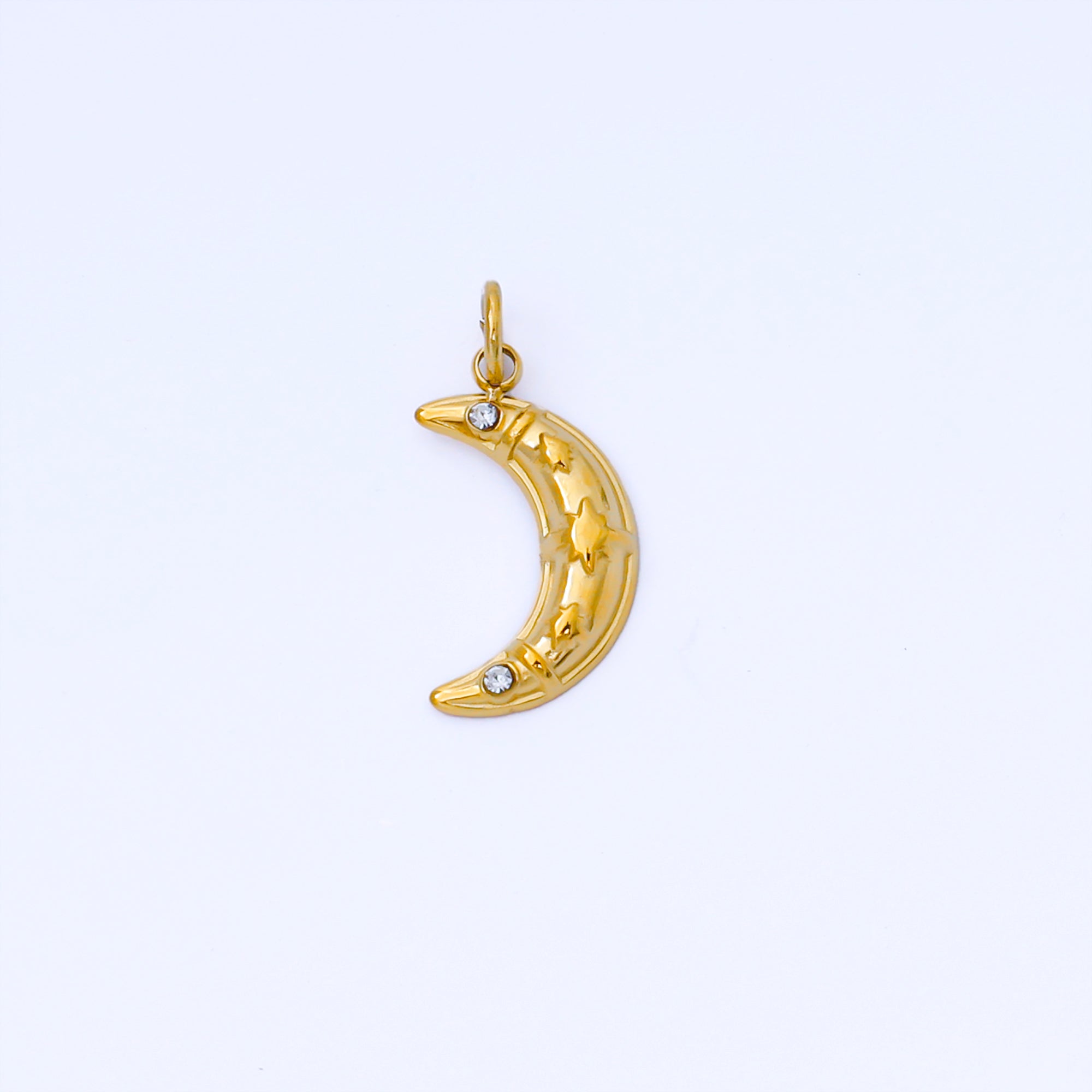 PVD Gold Stainless Steel 14mm Tiny Crescent Moon Charm Celestial Pendant | J538