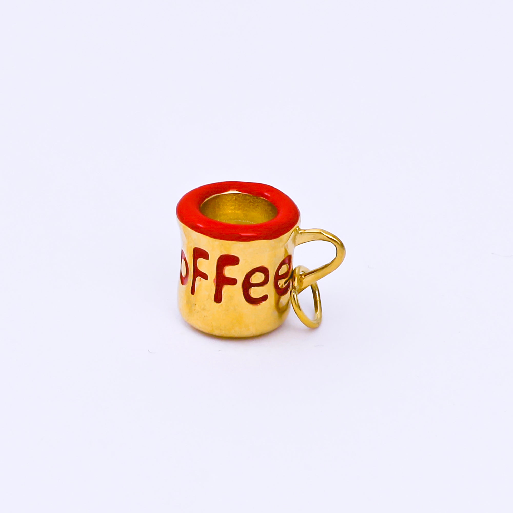 Stainless Steel 10mm Red, White Enamel Coffee Mug Cup 3D Multidimensional Charm | J571