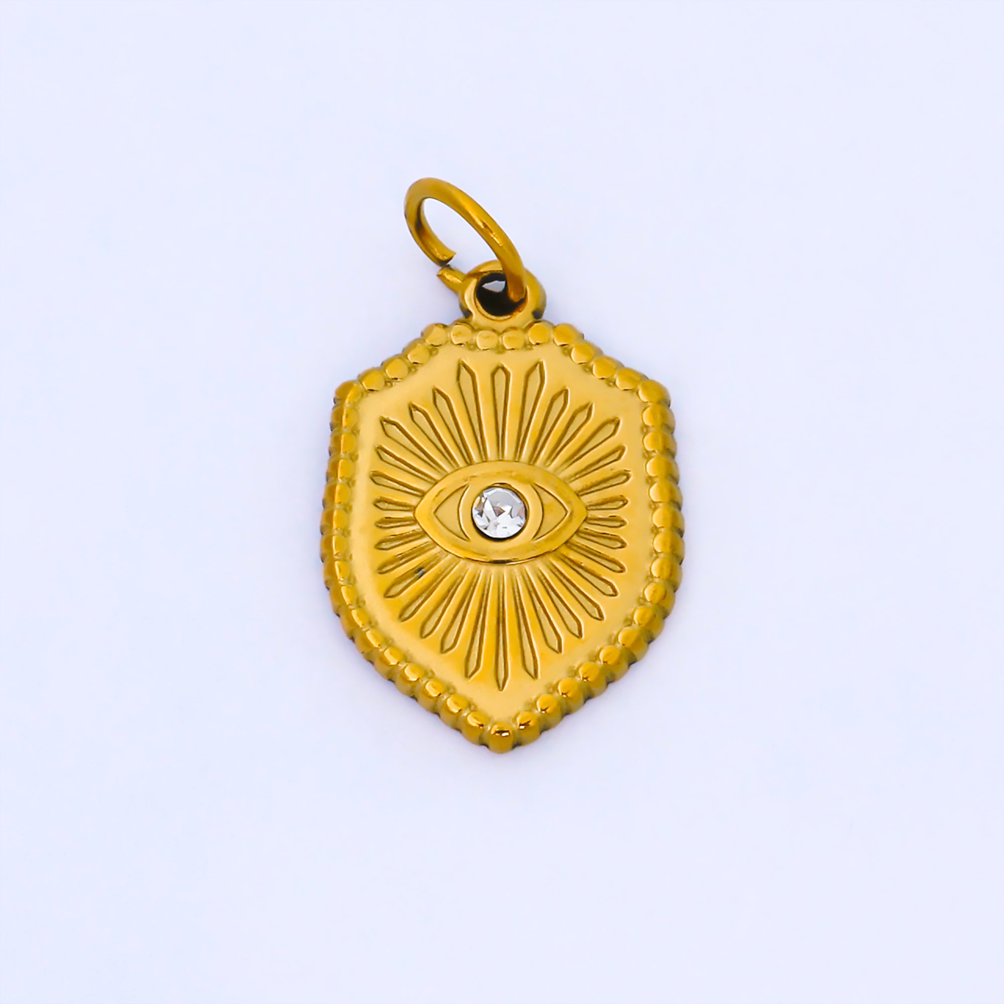 PVD Gold Stainless Steel 19mm Evil Eye Charm Medallion Pendant | J632