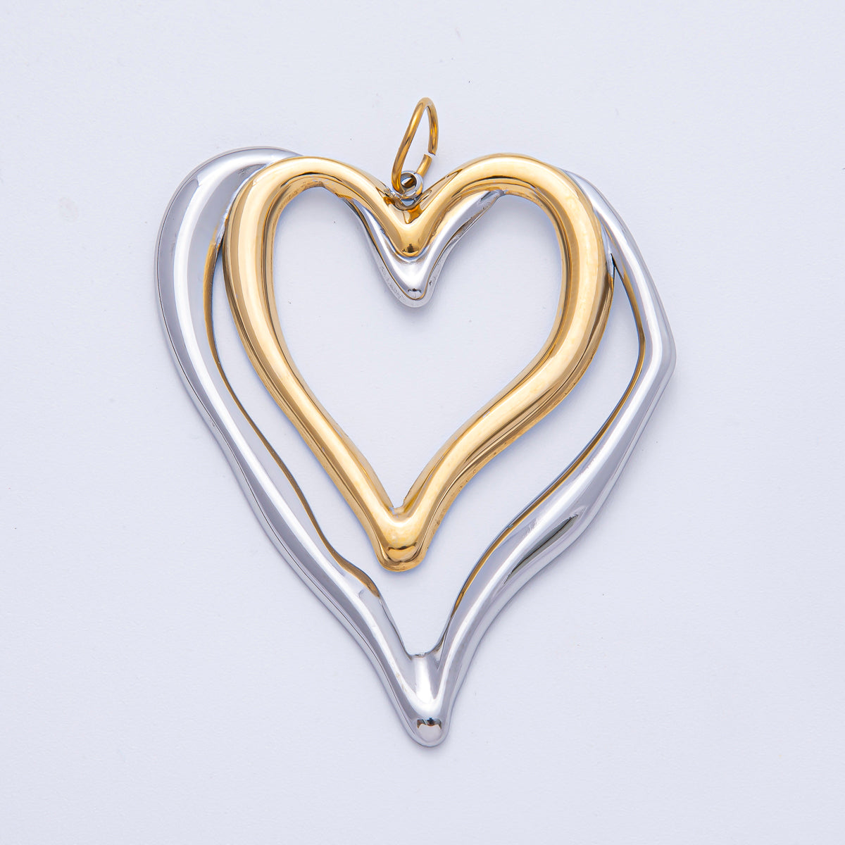 Stainless Steel 62.5mm Open Molten Heart Mixed Metal Charm | J851