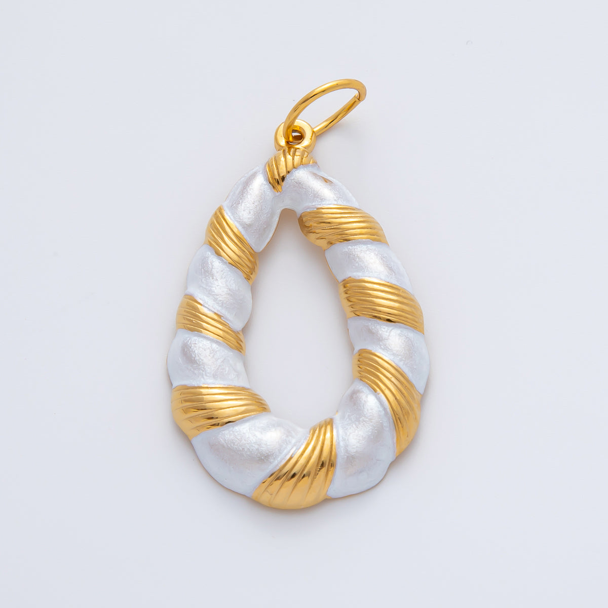 Gold Stainless Steel 43mm Handpainted White Enamel Croissant Charm | J876