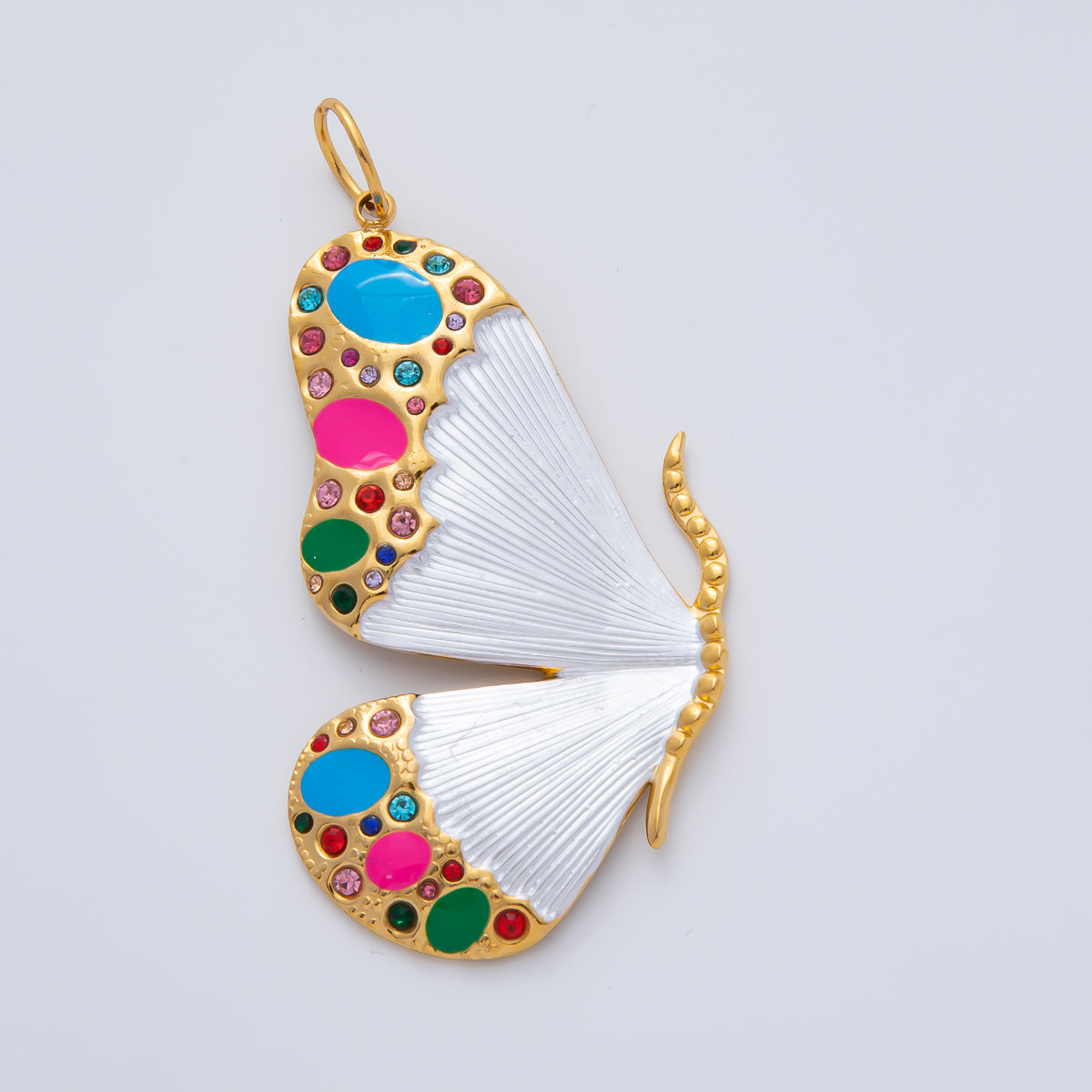 Gold Stainless Steel 62mm Handpainted Enamel Butterfly Charm | J890
