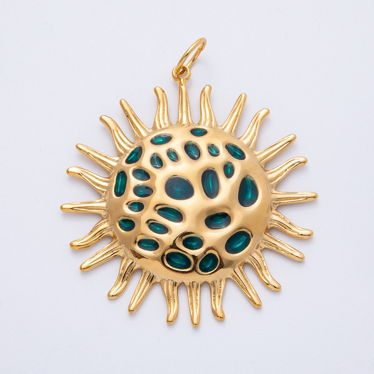 Stainless Steel 56mm Green Celestial Sun Burst Round Statement Charm | J907