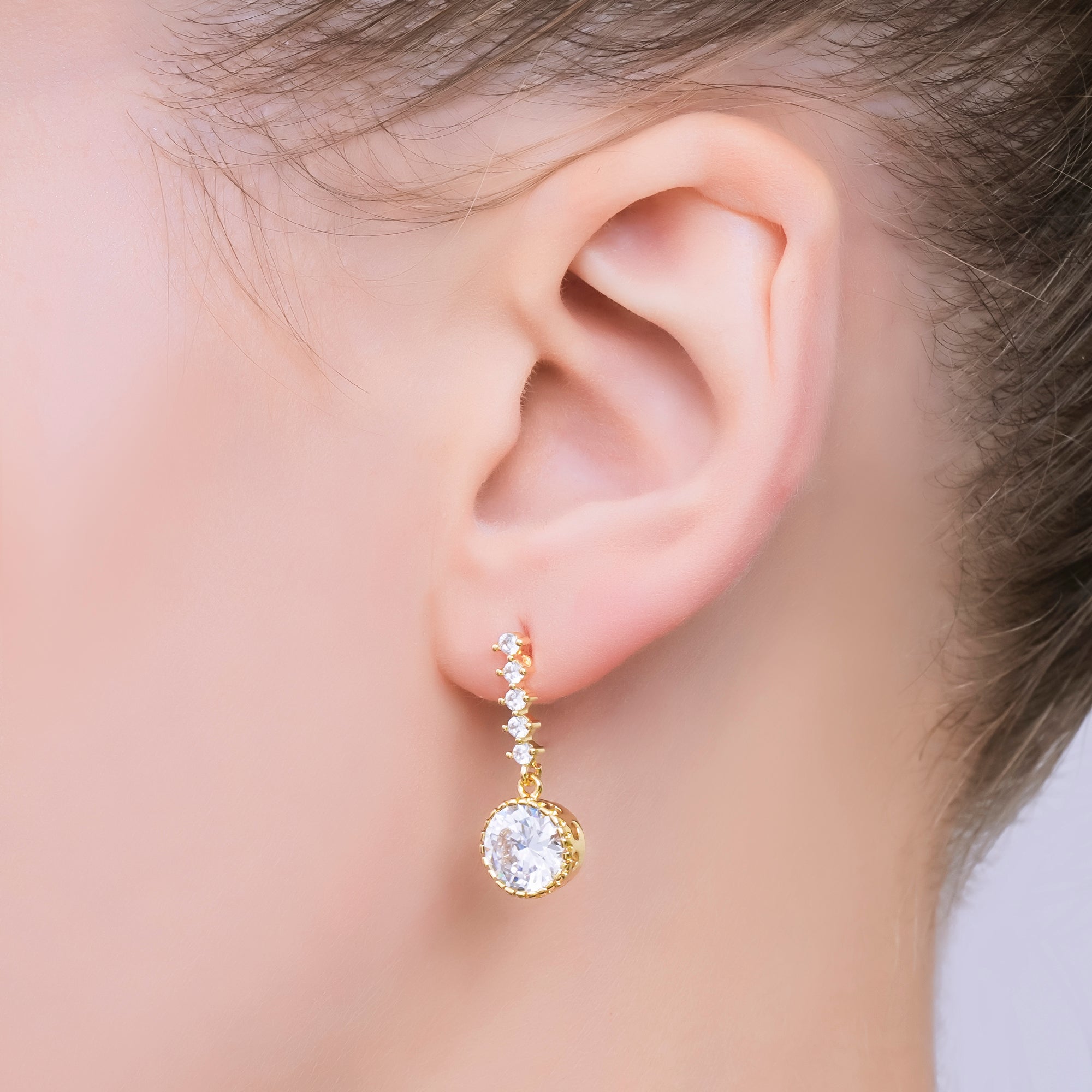 24K Gold Filled Round & Micro Paved CZ Pure Drop Stud Earrings in Gold & Silver | AJ134 AJ135