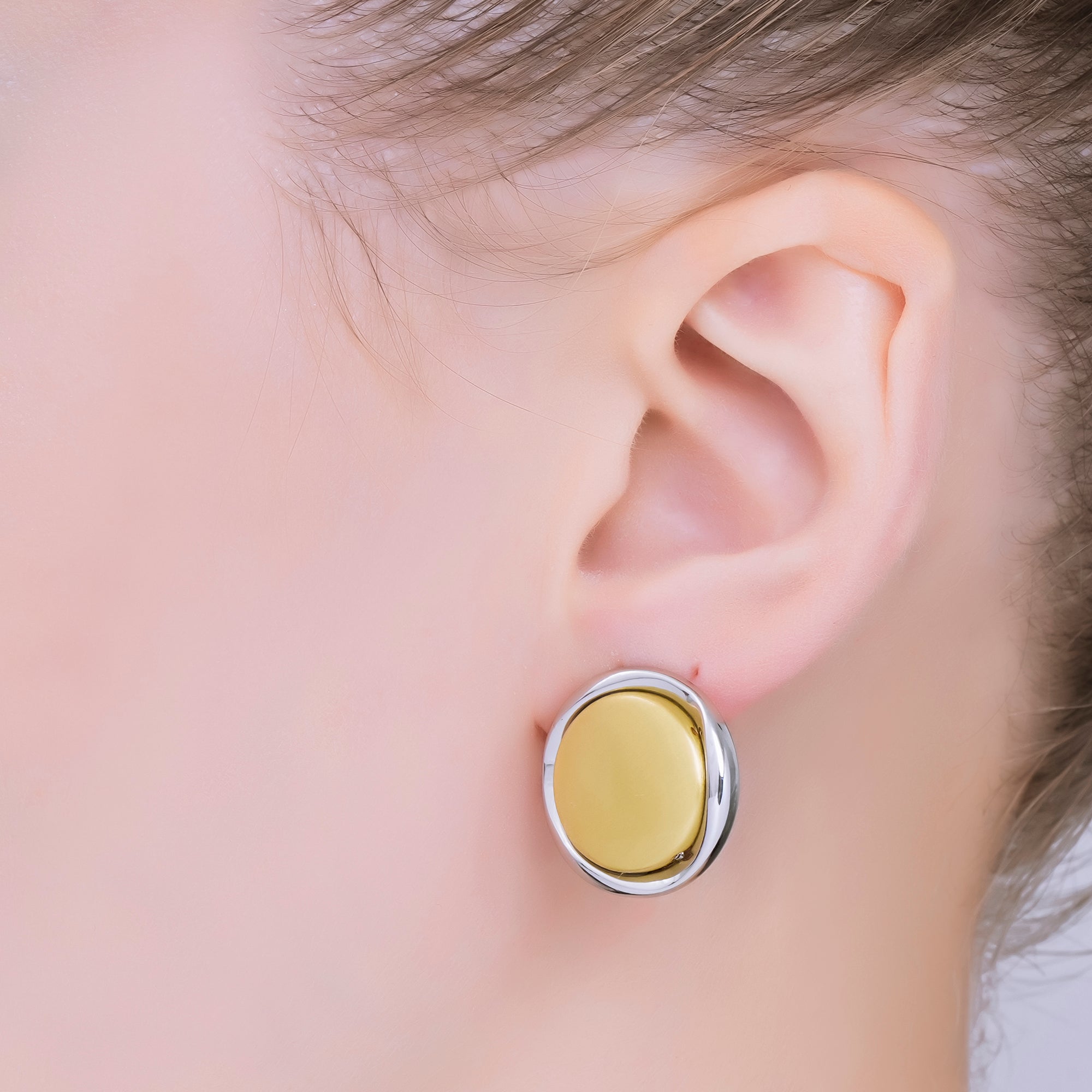 24K Gold Filled Mixed Metal Layered Circle Drop Stud Earrings | AB1596