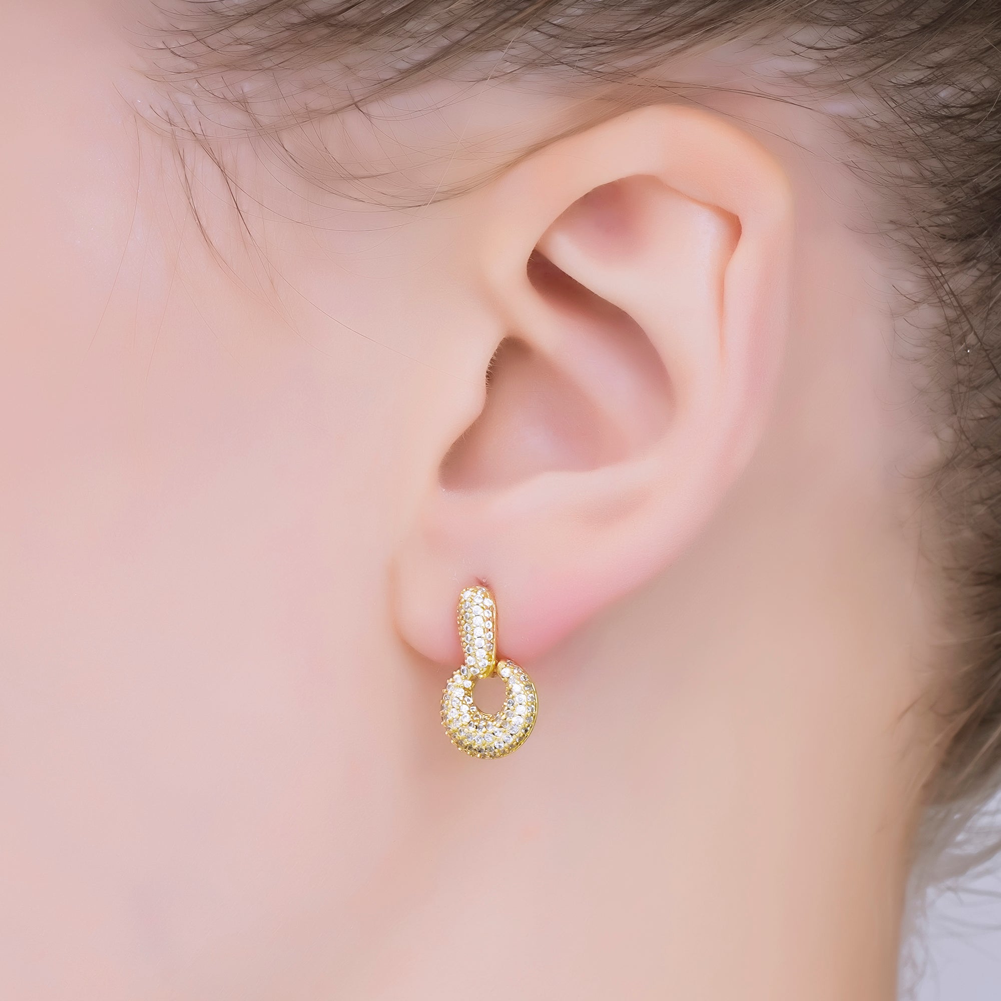 24K Gold Filled Micro Paved CZ Sparkle Door Knocker Earrings in Gold & Silver | AJ127 AJ128