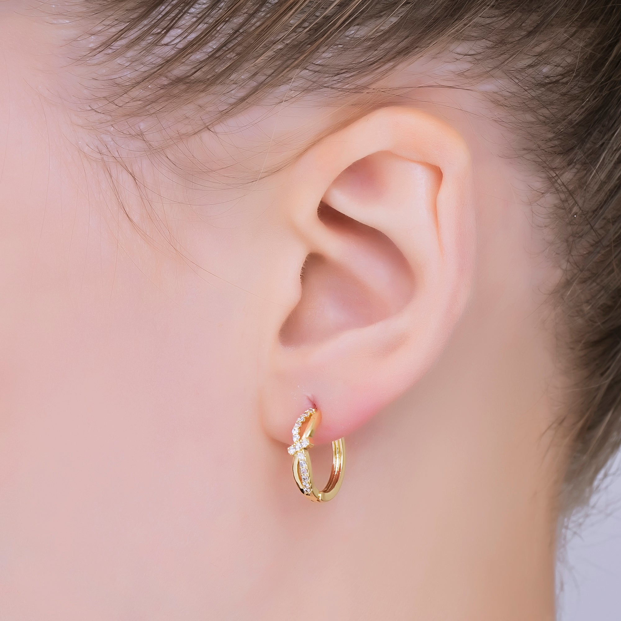 24K Gold Filled Micro Paved CZ Cluster Bow Lever Back Hoops Earrings in Gold & Silver | AB1601 AB1602