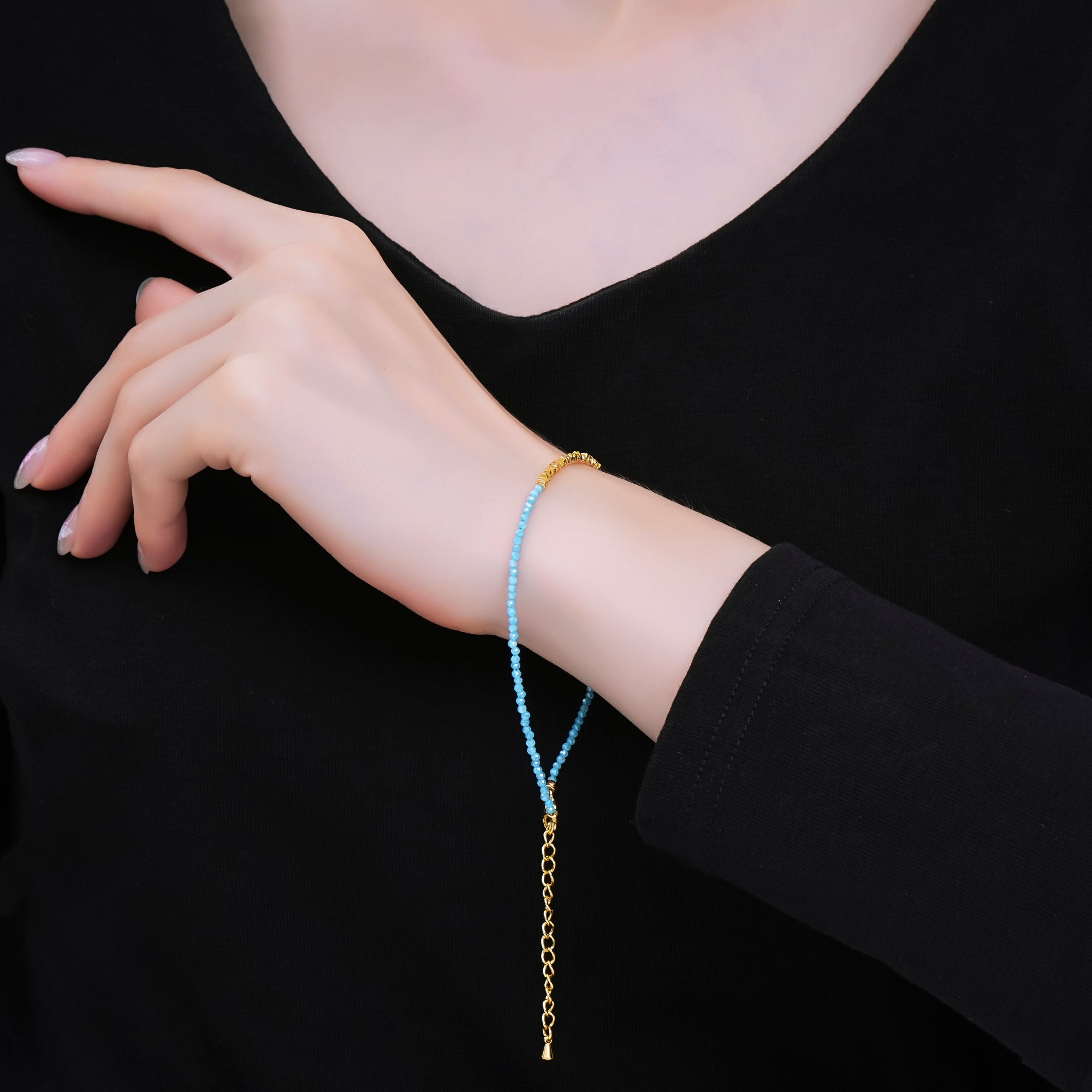 24K Gold Filled Colorful Gemstone Bead Bracelet in Black, Orange, & White | WA-3741 - WA-3763
