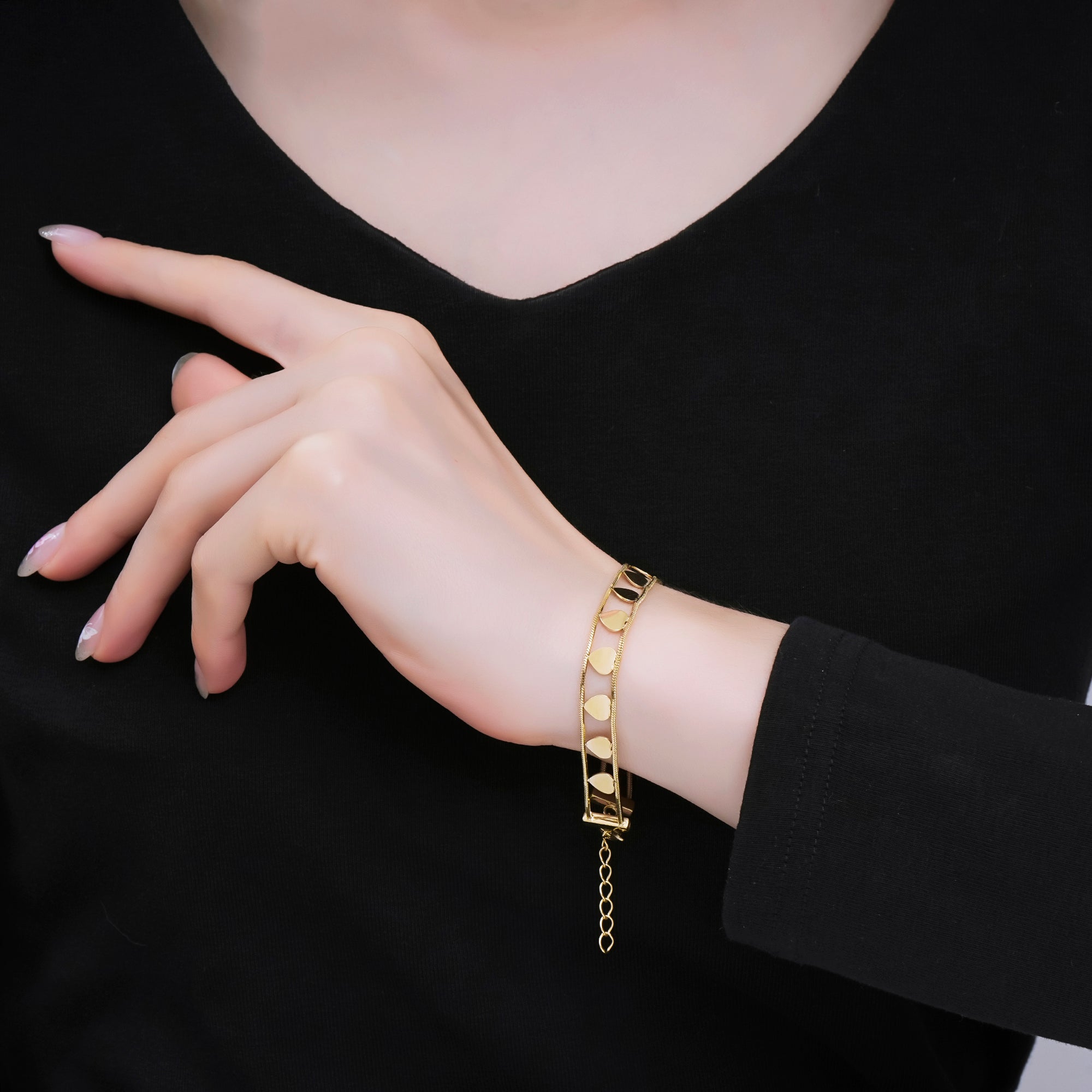 Gold Stainless Steel 8.1mm Heartbeat Double Strand 6 Inch Bracelet | WA-1432
