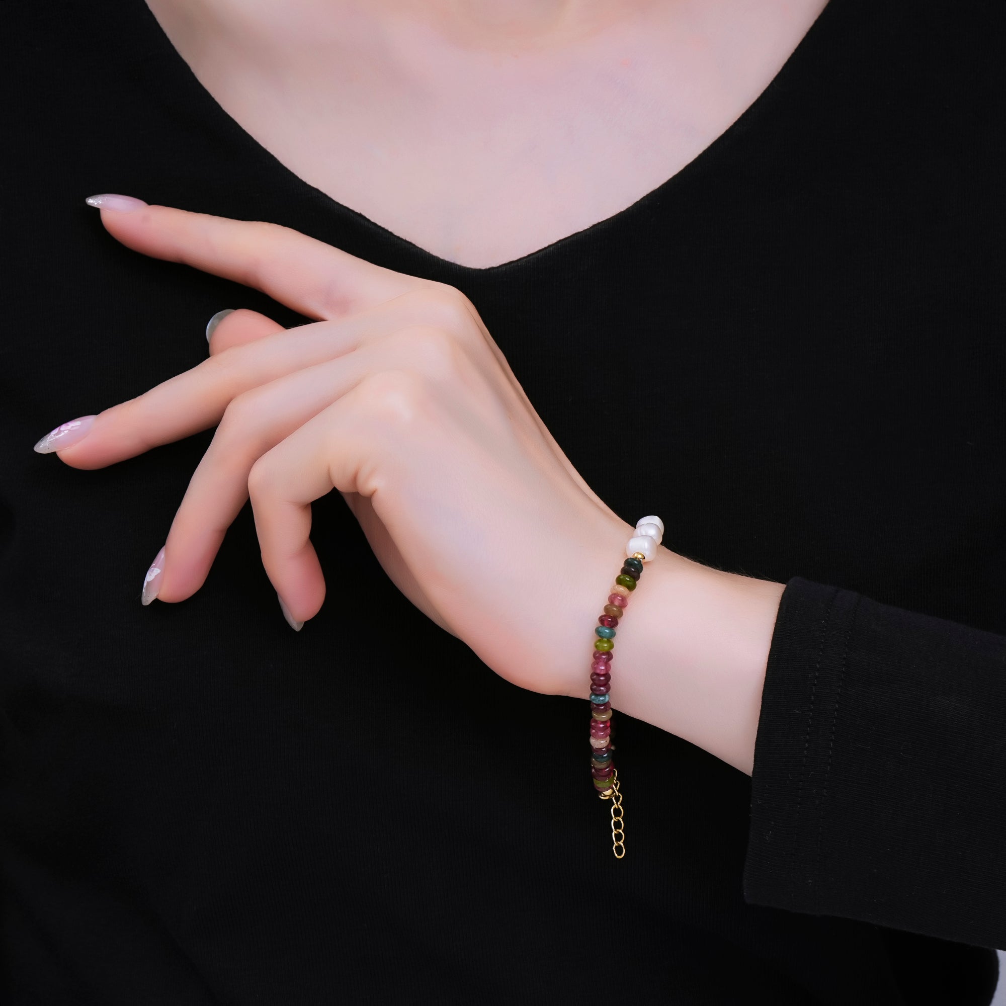 Gold Stainless Steel 4.8mm Midnight Garden 7 Inches Pearl Beads Bracelet | WA-1368