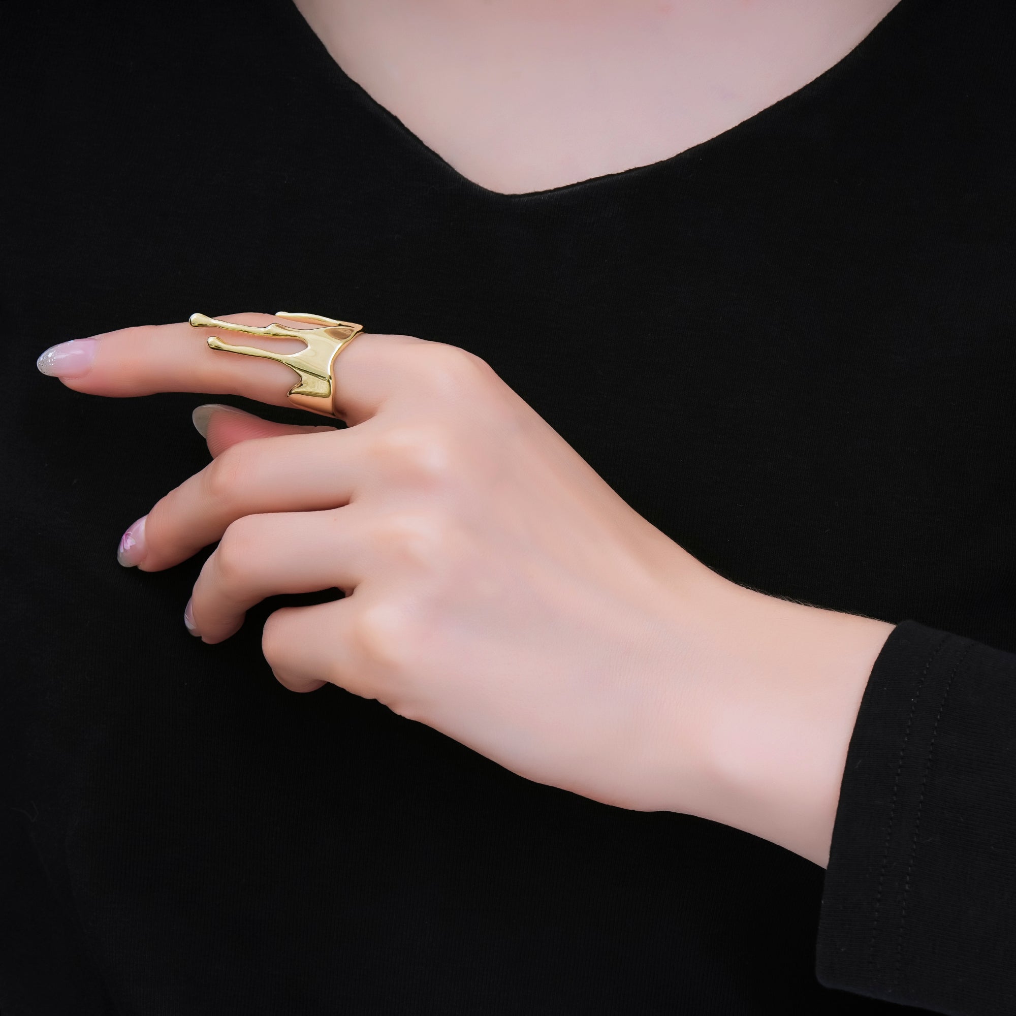 24K Gold Filled Liquid Drip Adjustable Open Ring | O1466