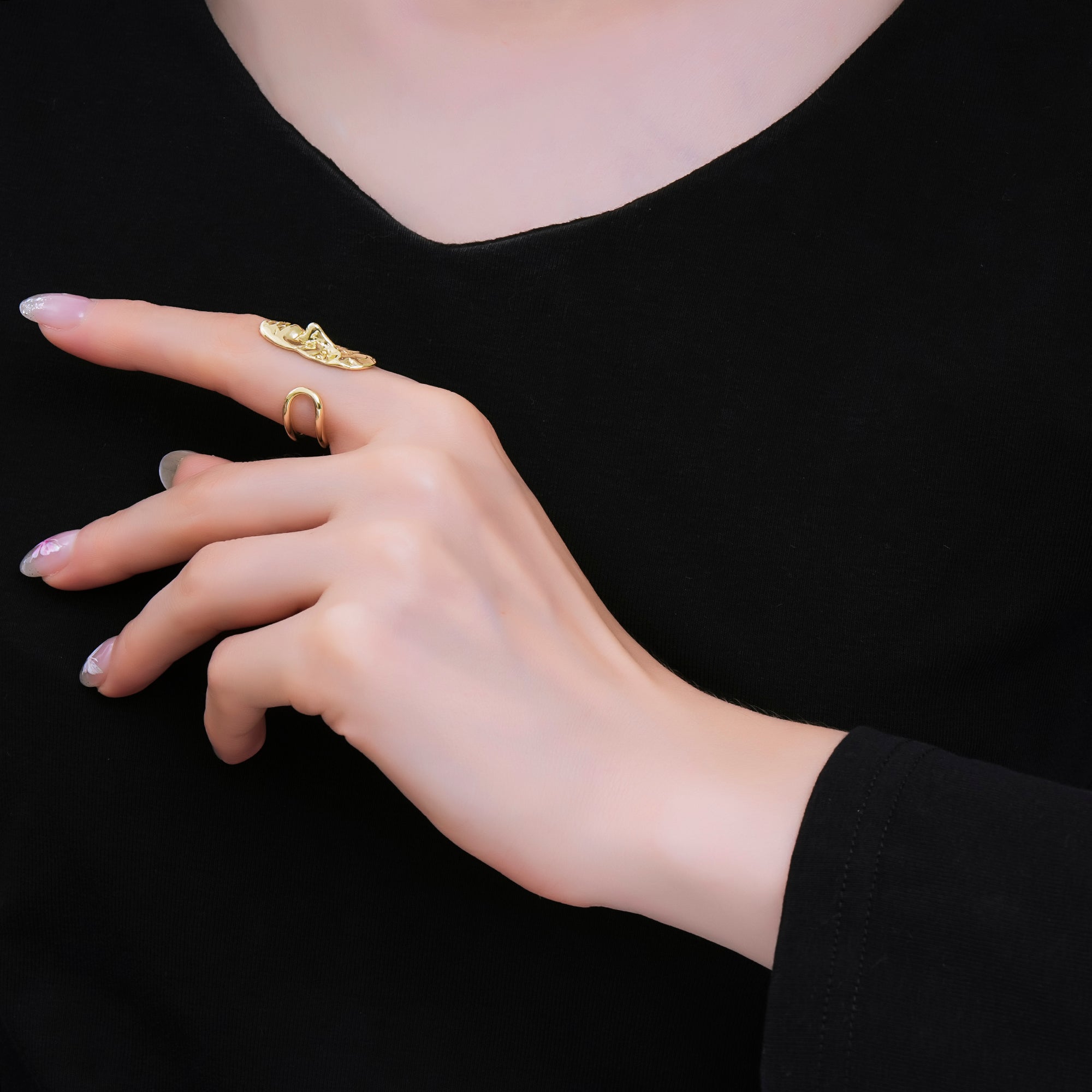24K Gold Filled Anonymous Mystery Mask Adjustable Double Strand Open Ring | O1463