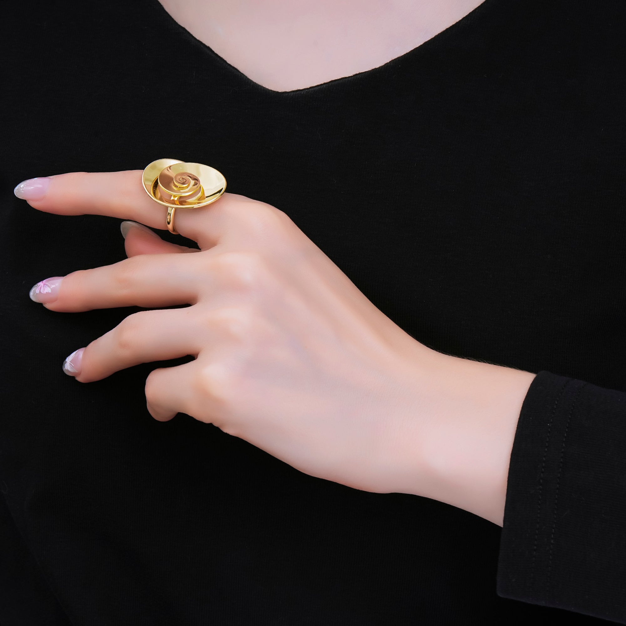24K Gold Filled Spiral Blossom Flower Adjustable Open Ring | O1474