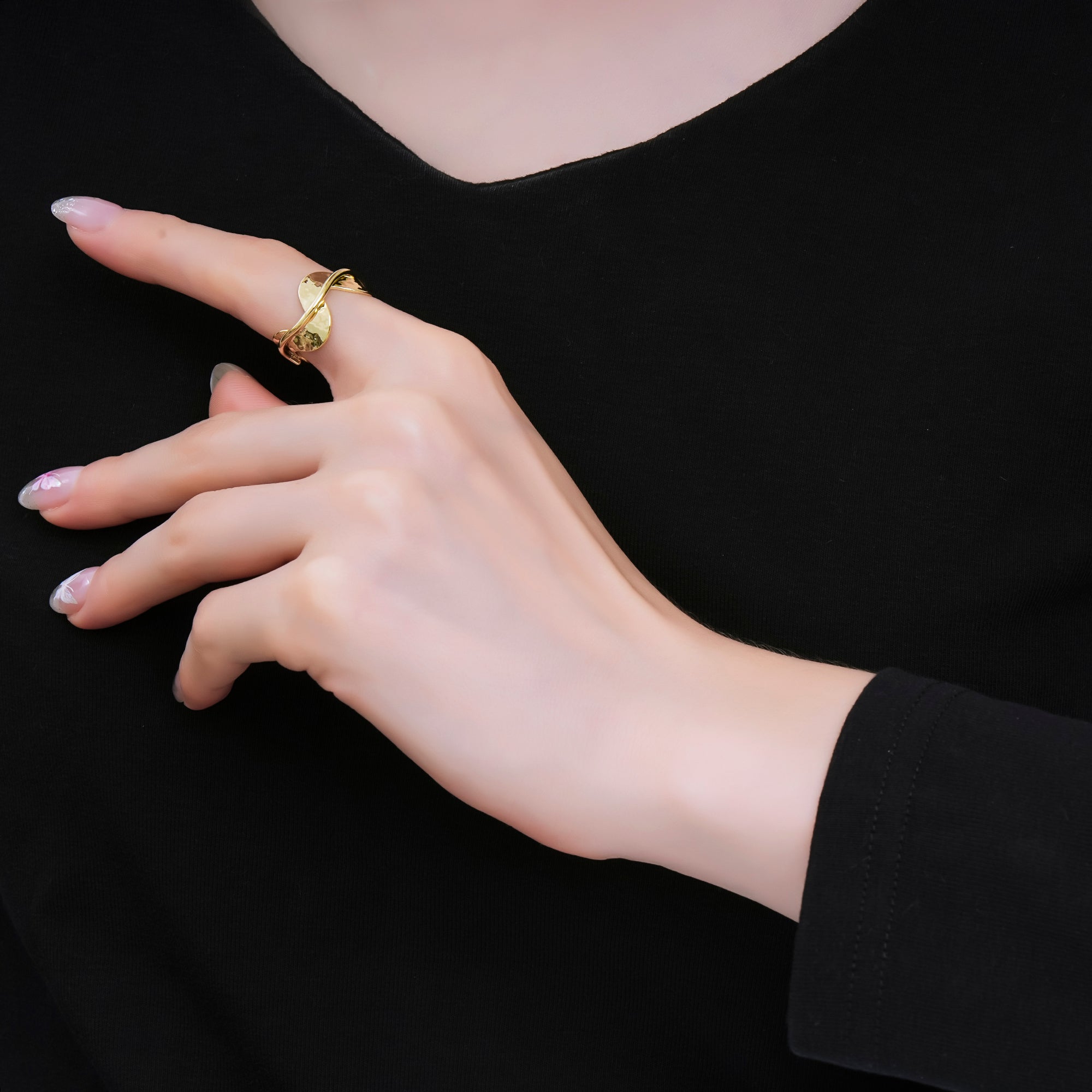 24K Gold Filled Liquid Wave Twist Adjustable Open Ring | O1468