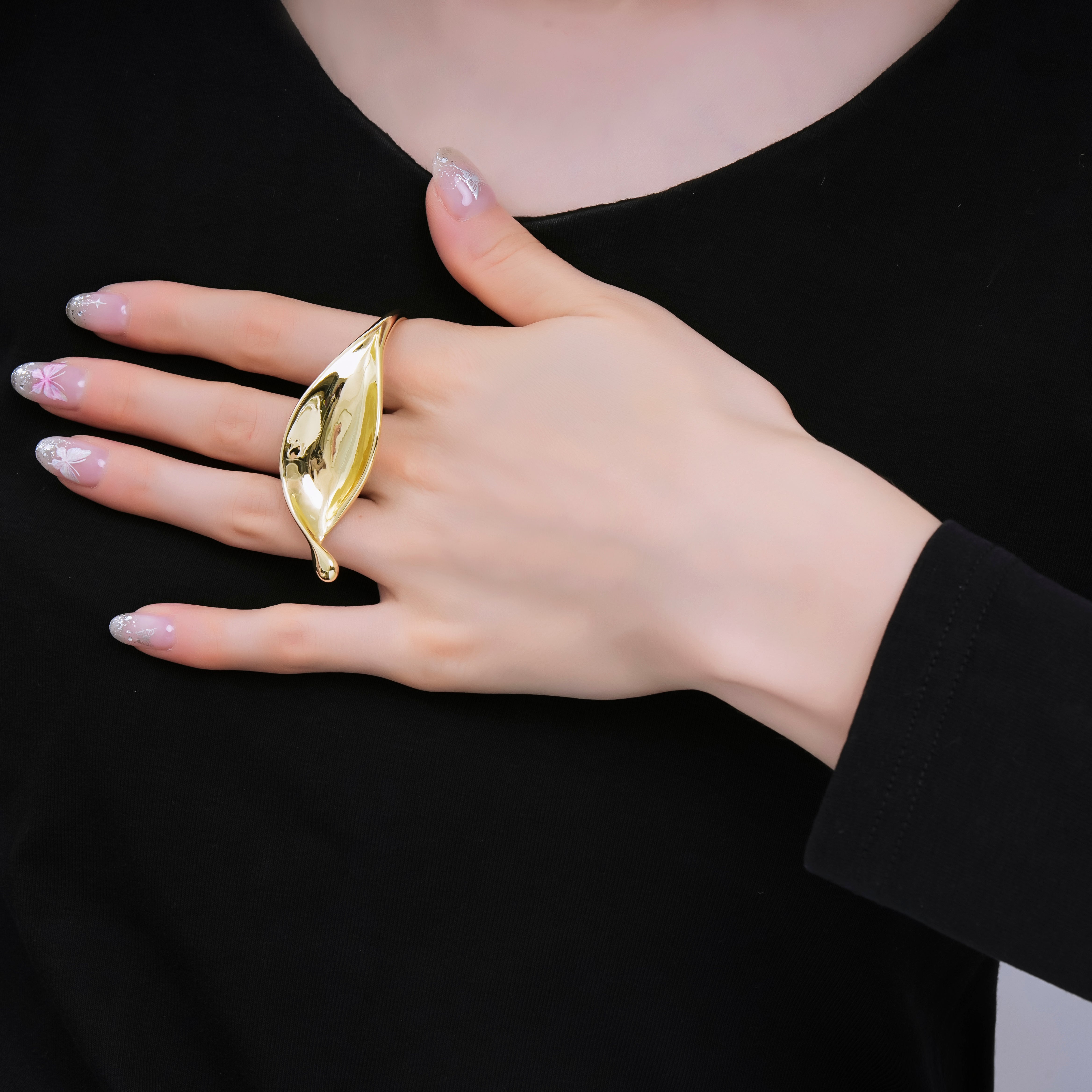 24K Gold Filled Midas Leaf Statement Open Ring | O1464