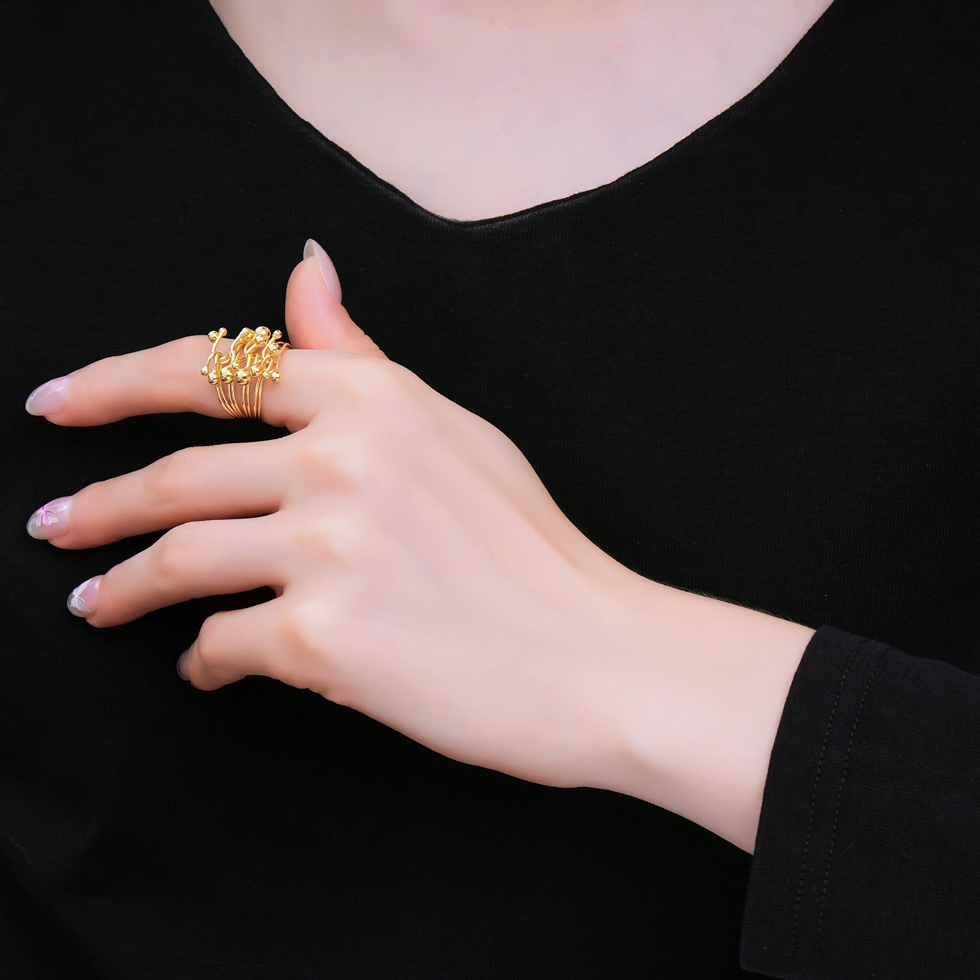 24K Gold Filled Multiple Bead Tied Knot Band Wrap Ring | O2005