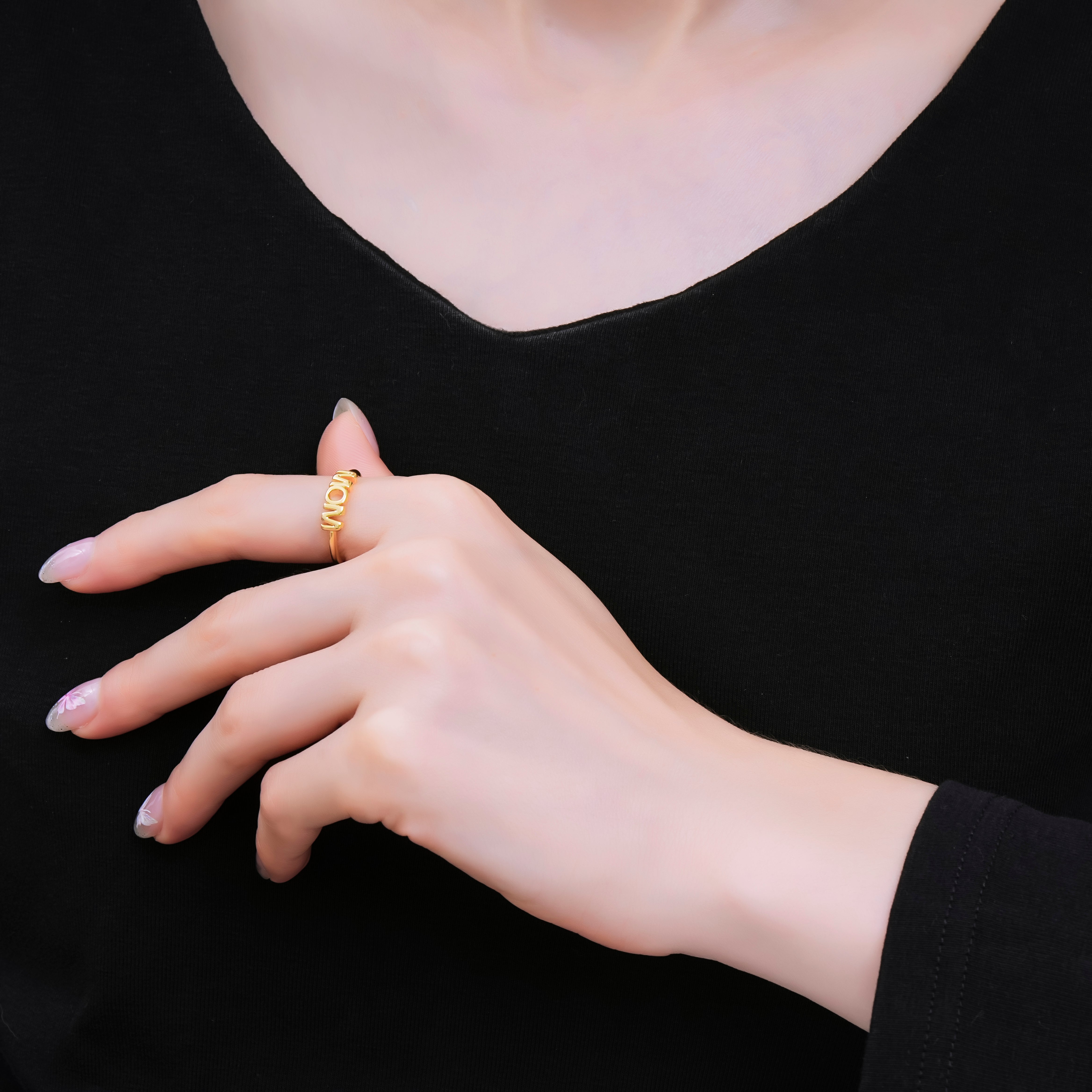 24K Gold Filled "MOM" Script Minimalist Ring | O316