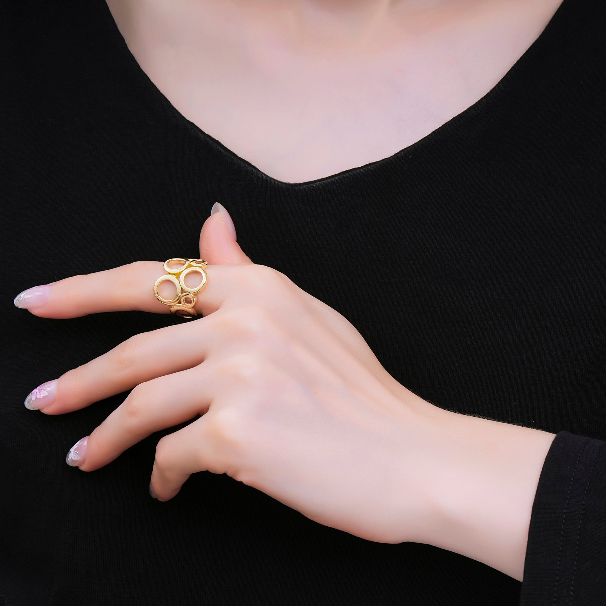 24K Gold Filled Geometrical Hollow Round Set Ring in Gold & Silver | O1641 O1642