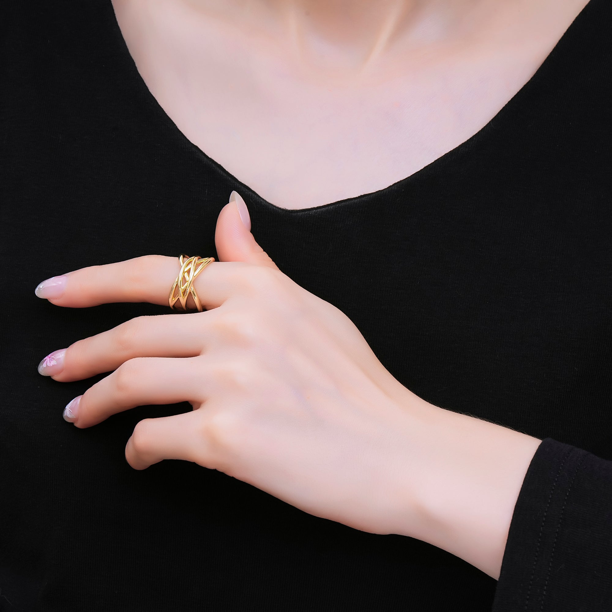24K Gold Filled Intertwined Lines Crossing Ring in Gold & Silver | O1628 O1631