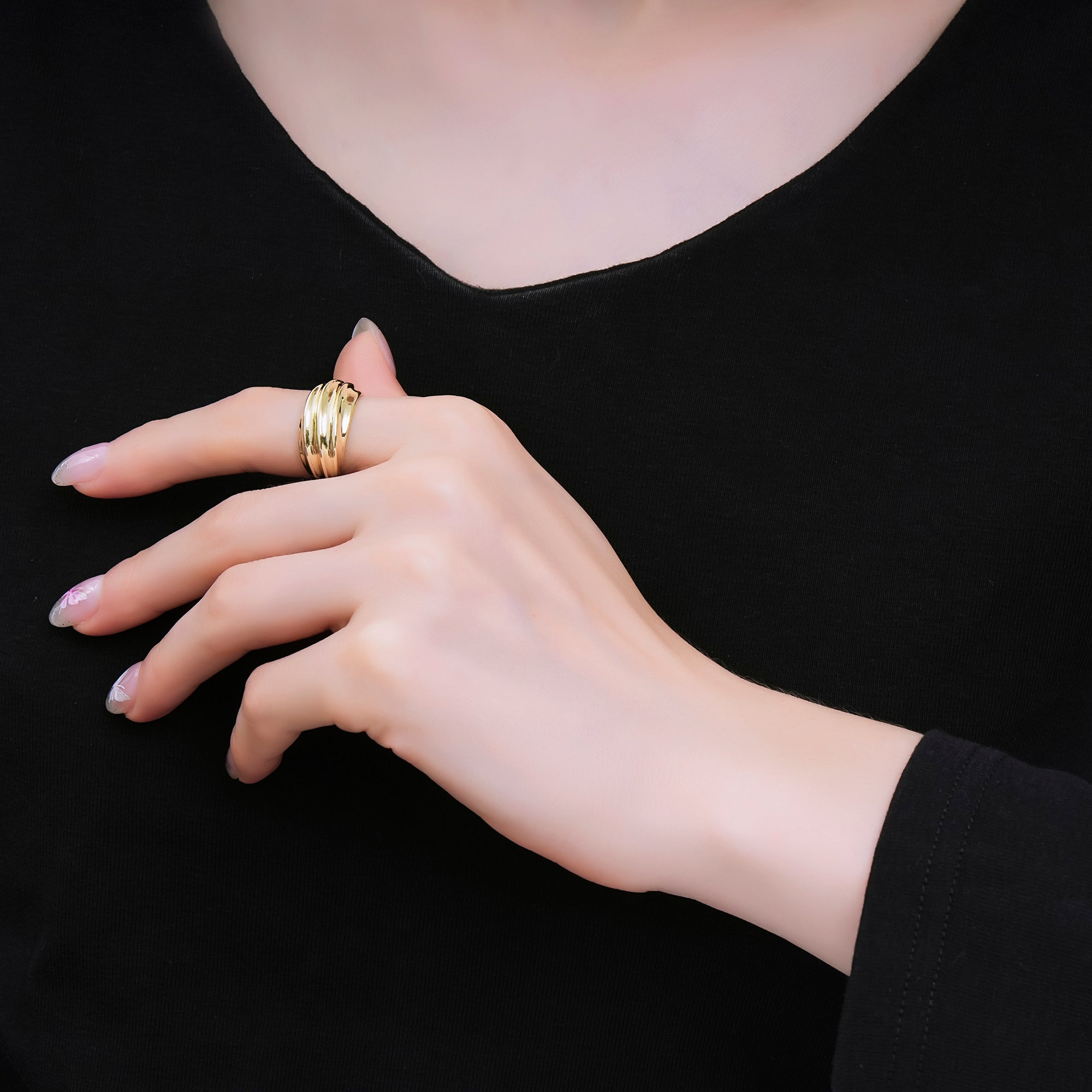 24K Gold Filled Stripes Textured Dome Ring in Gold & Silver | O1632 O1639