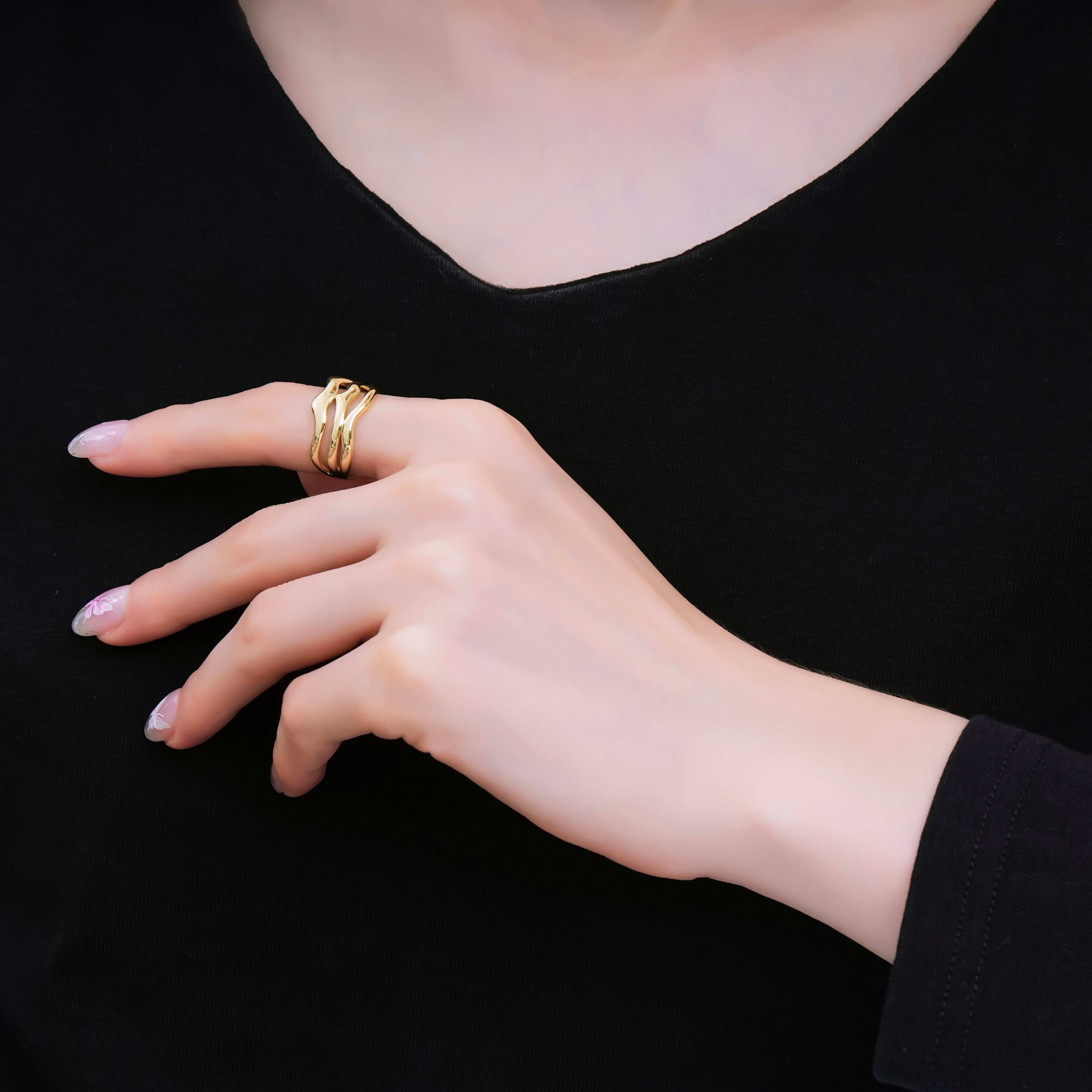 24K Gold Filled Triple Waves Band Ring in Gold & Silver | O1620 O1621