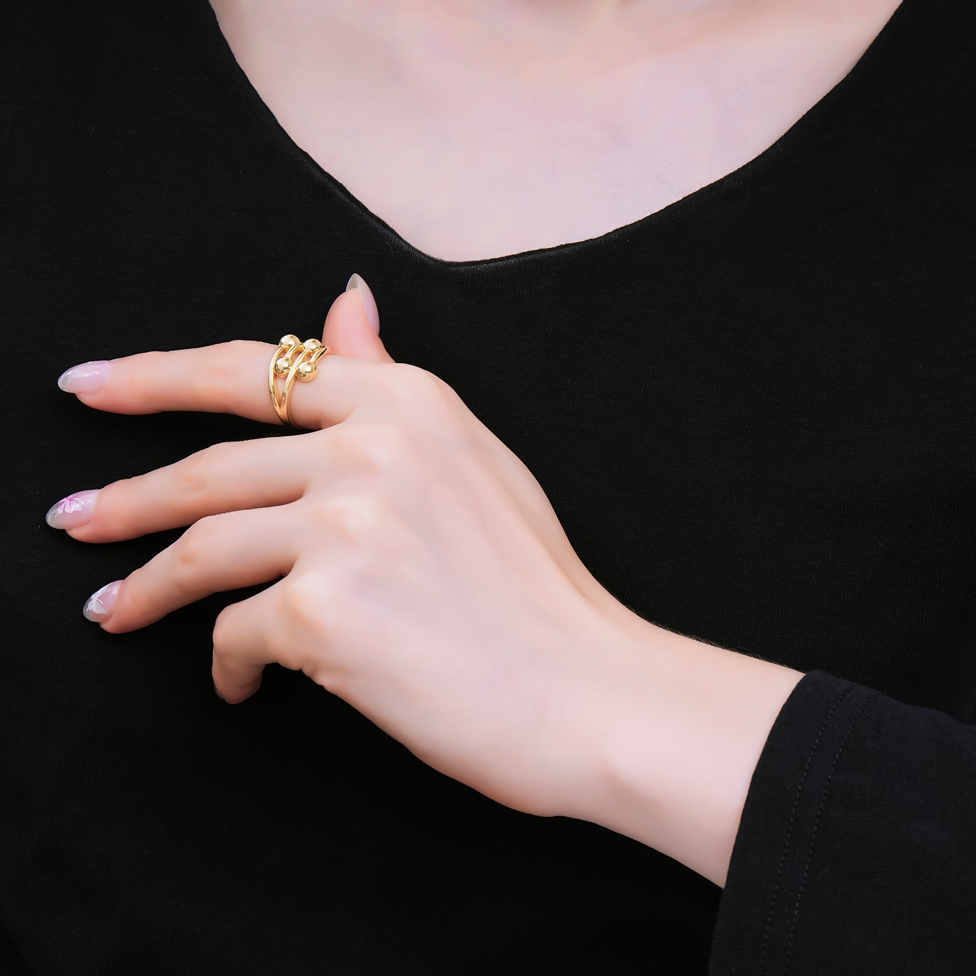 24K Gold Filled Unfolded Rotating Bead Ball Ring in Gold & Silver | O1625 O1626