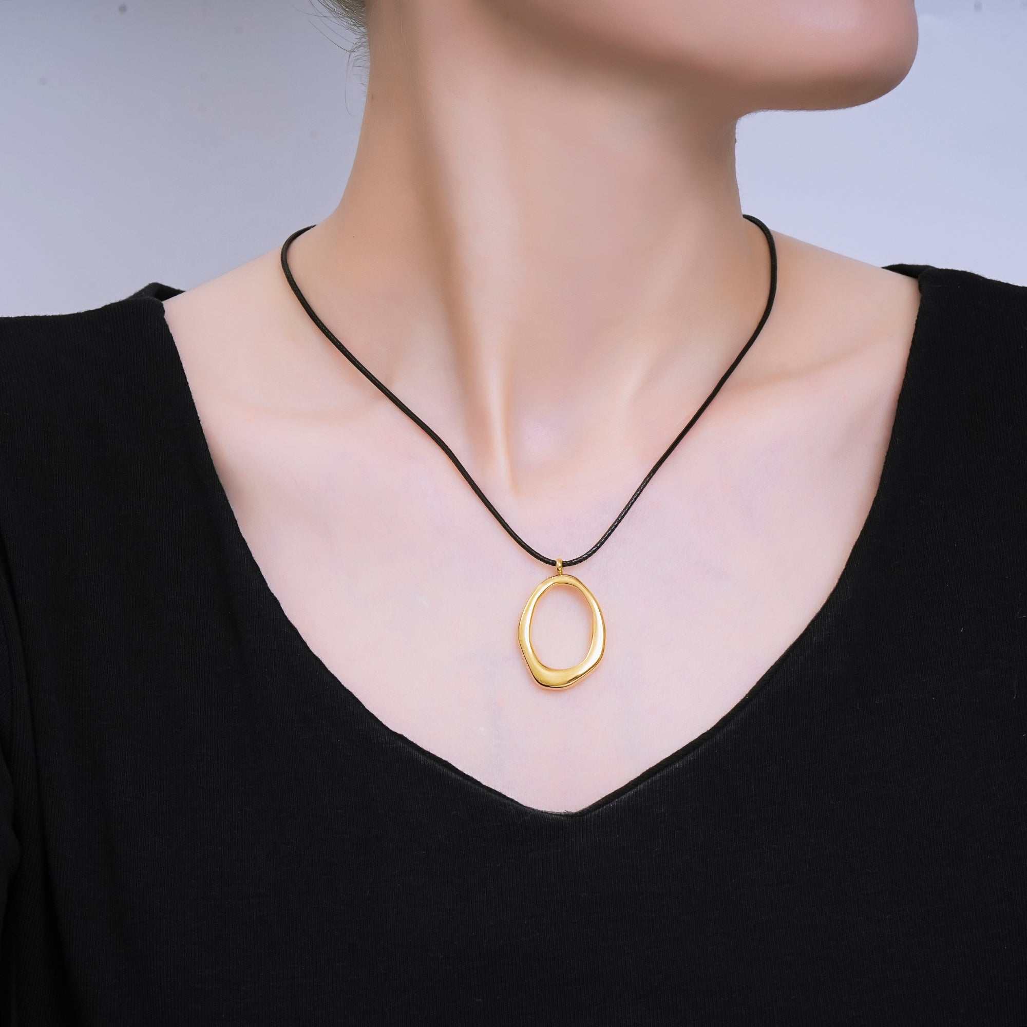Gold Stainless Steel 1.6mm Freerform Oblong Leather Chain 16 Inch Necklace with Extender | WA-1377