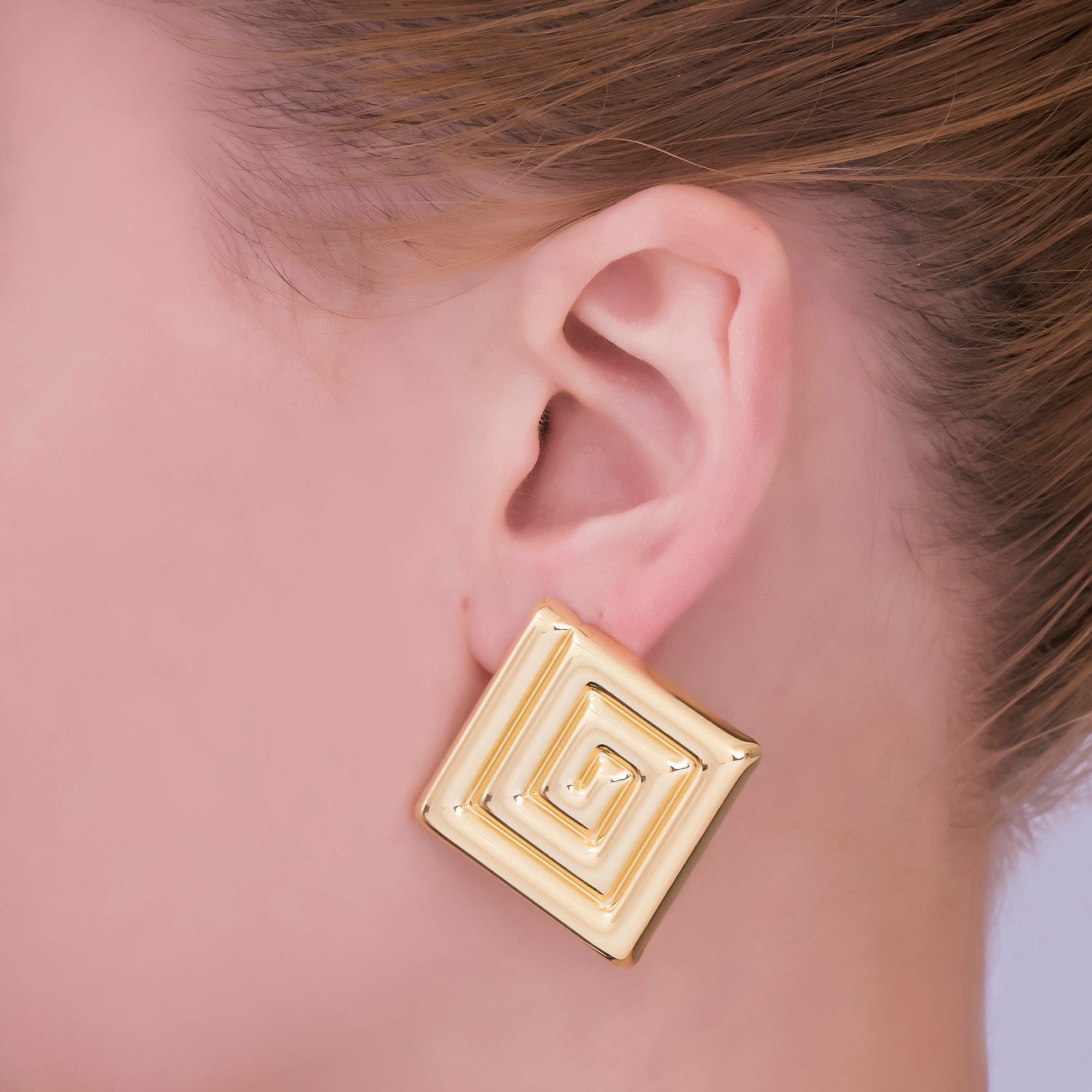 24K Gold Filled 30mm Maze Rhombus Statement Studs Earrings in Gold & Silver | AJ085 AJ086