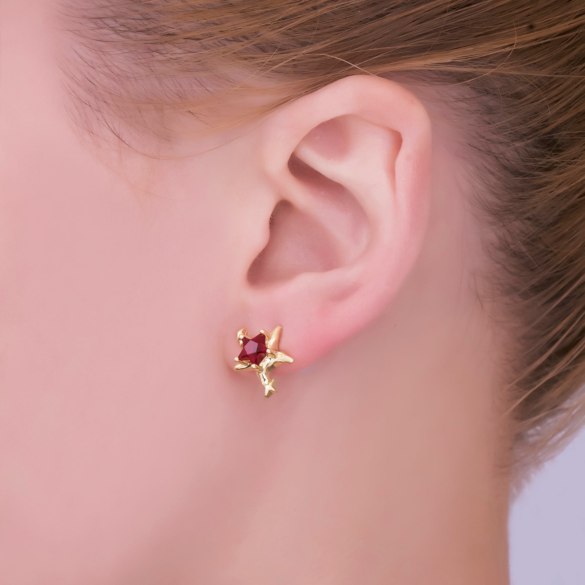 24K Gold Filled Green, Red, & Pink CZ Star-Shaped Stud Earrings | AJ-067 - AJ-072
