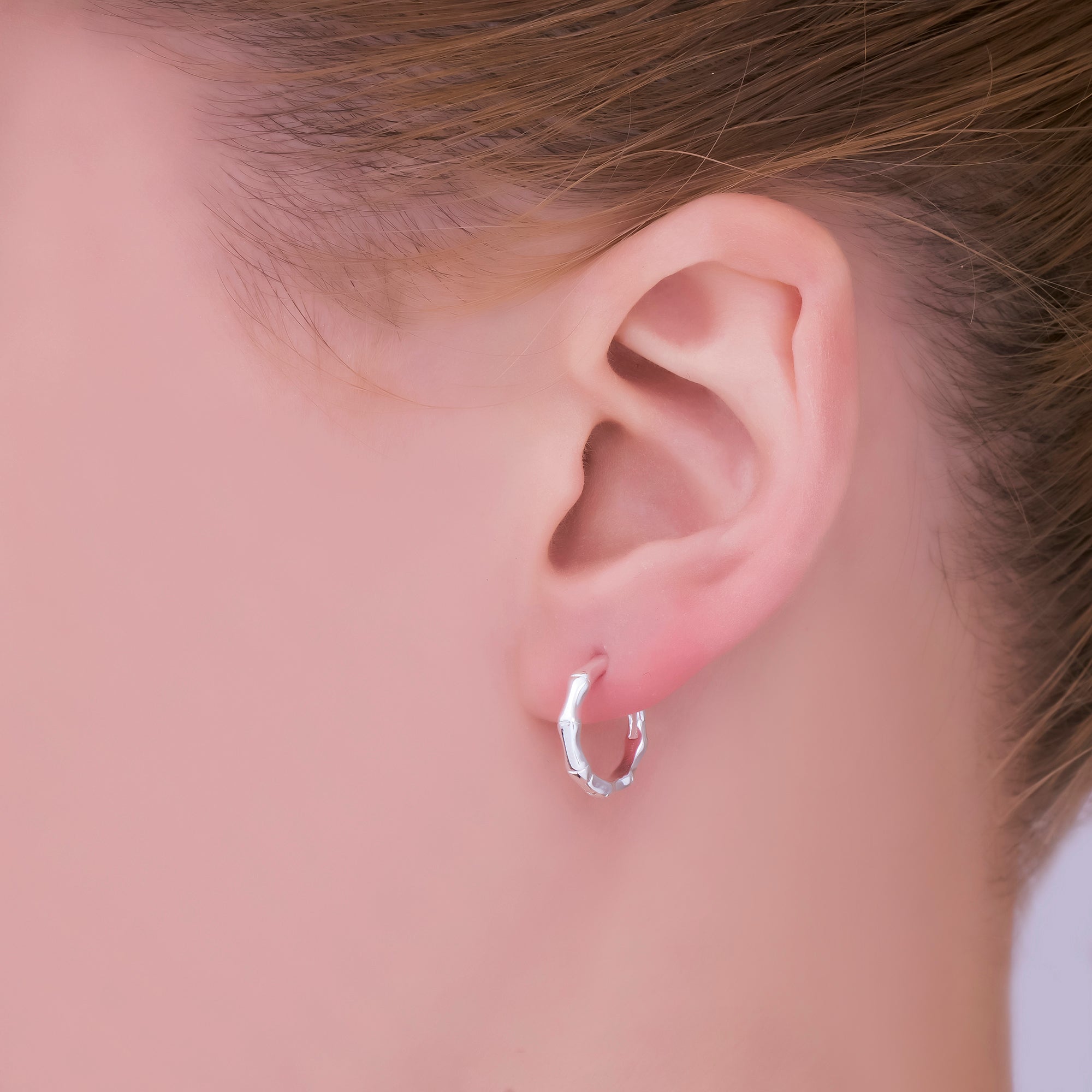 S925 Sterling Silver Bamboo Textured Hinged Hoop Earrings | SL-663