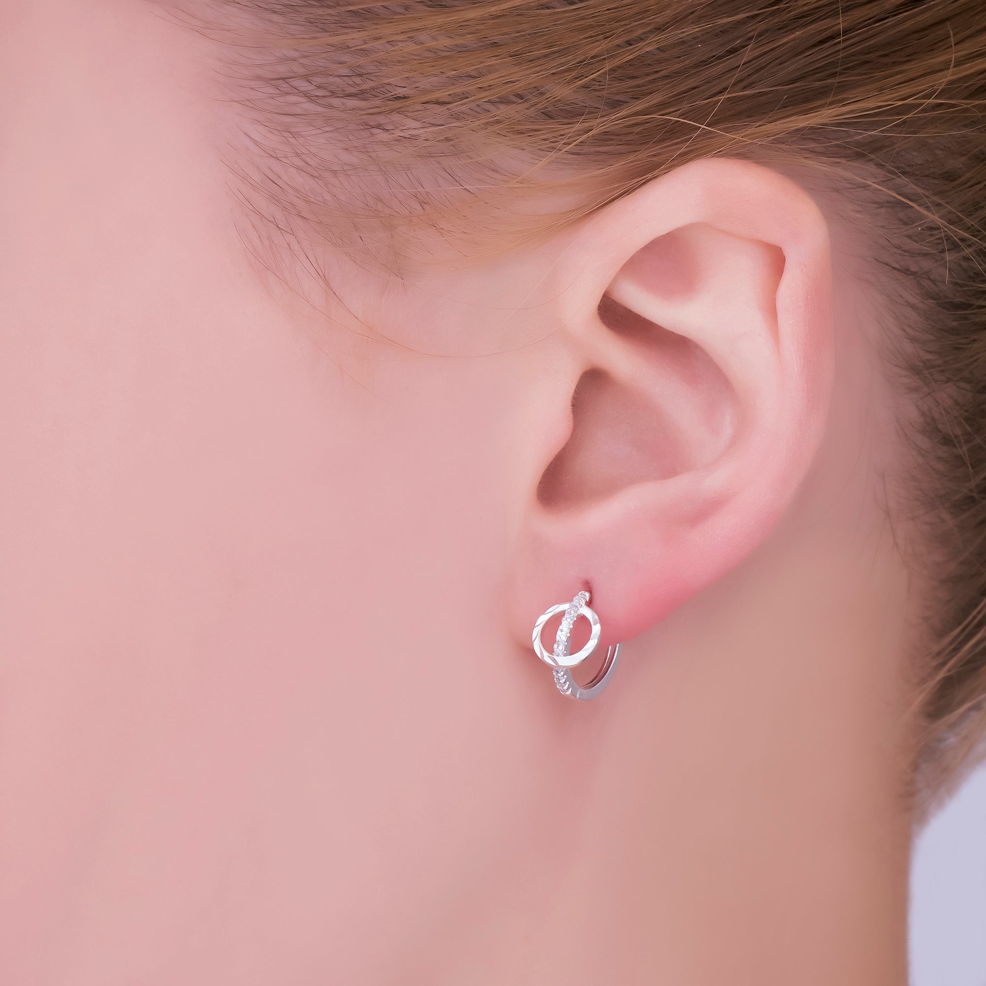S925 Sterling Silver Micro Paved CZ Round-Cage Hinged Hoop Earrings | SL-660