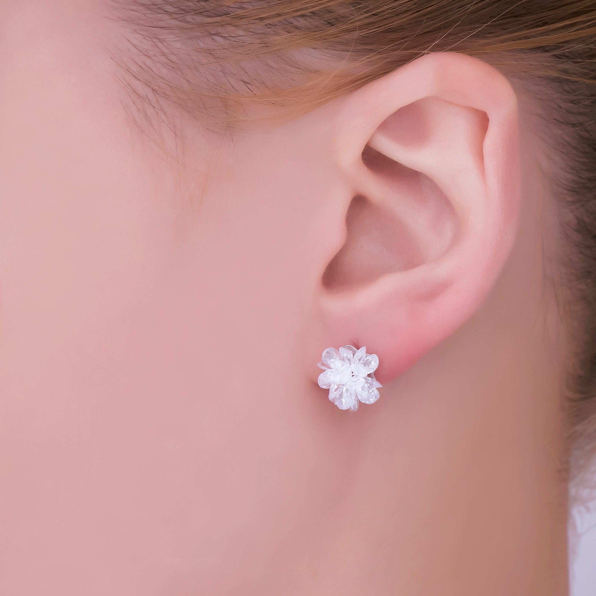 S925 Sterling Silver Clear CZ Icy Frostbloom Petal Flower Stud Earrings | SL-668