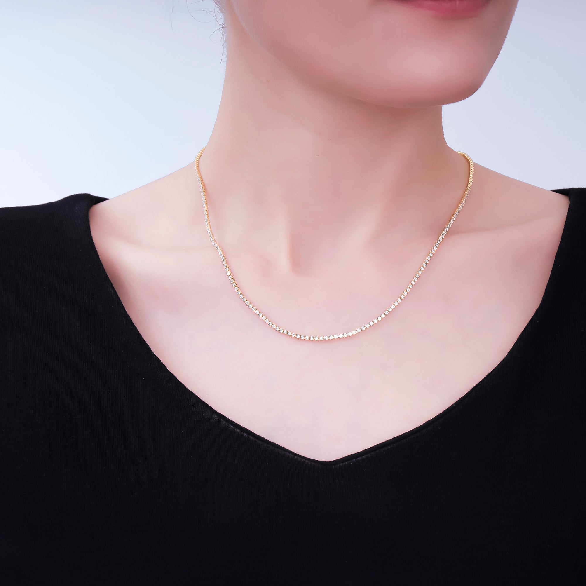 24K Gold Filled 1.7mm Clear Round CZ Classic Tennis Chain 18 Inch Necklace | WA-3809