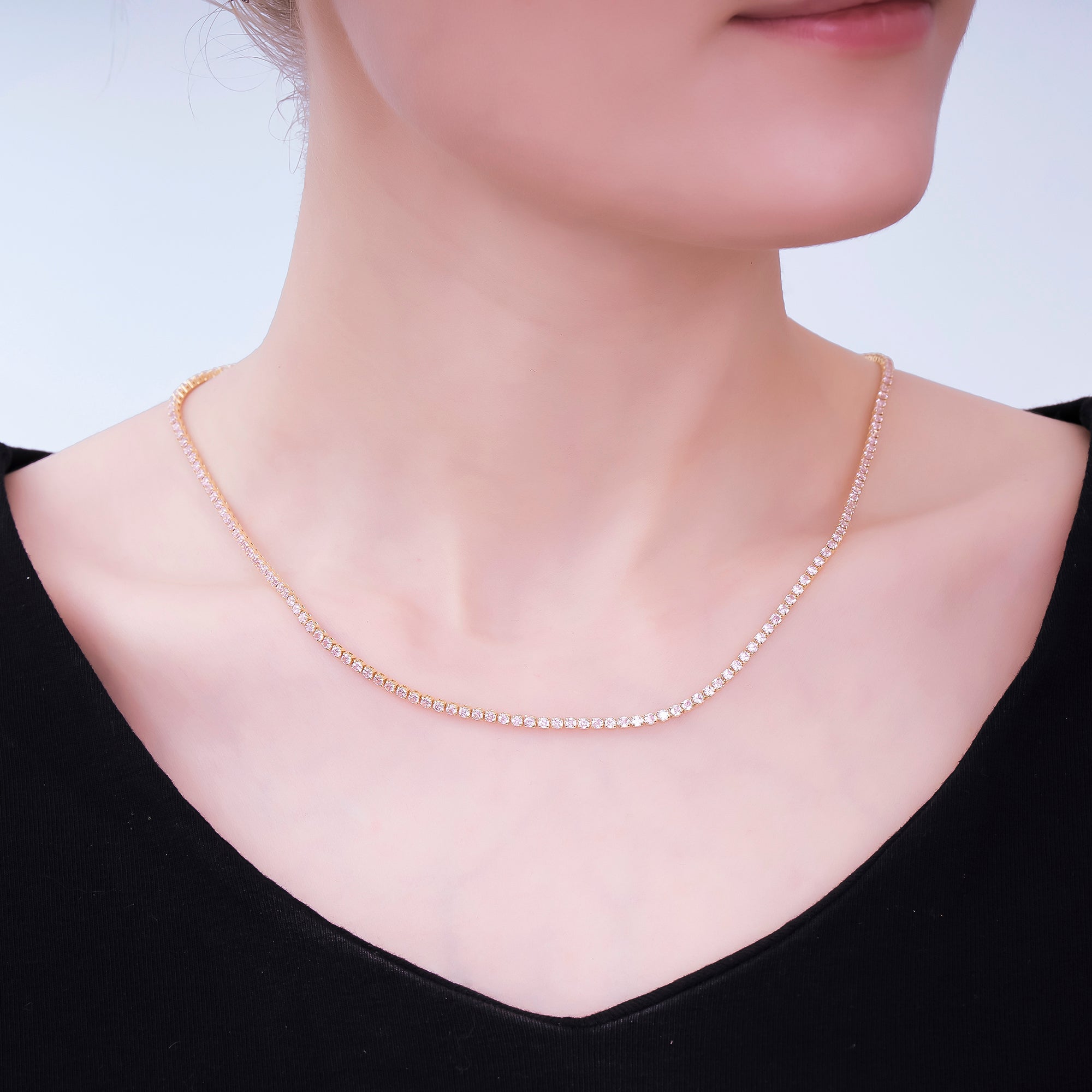 24K Gold Filled 2.1mm Green, Pink, Clear Round CZ Solid Color Tennis Chain 16 Inch Necklace with Extender | WA-3812 - WA-3814