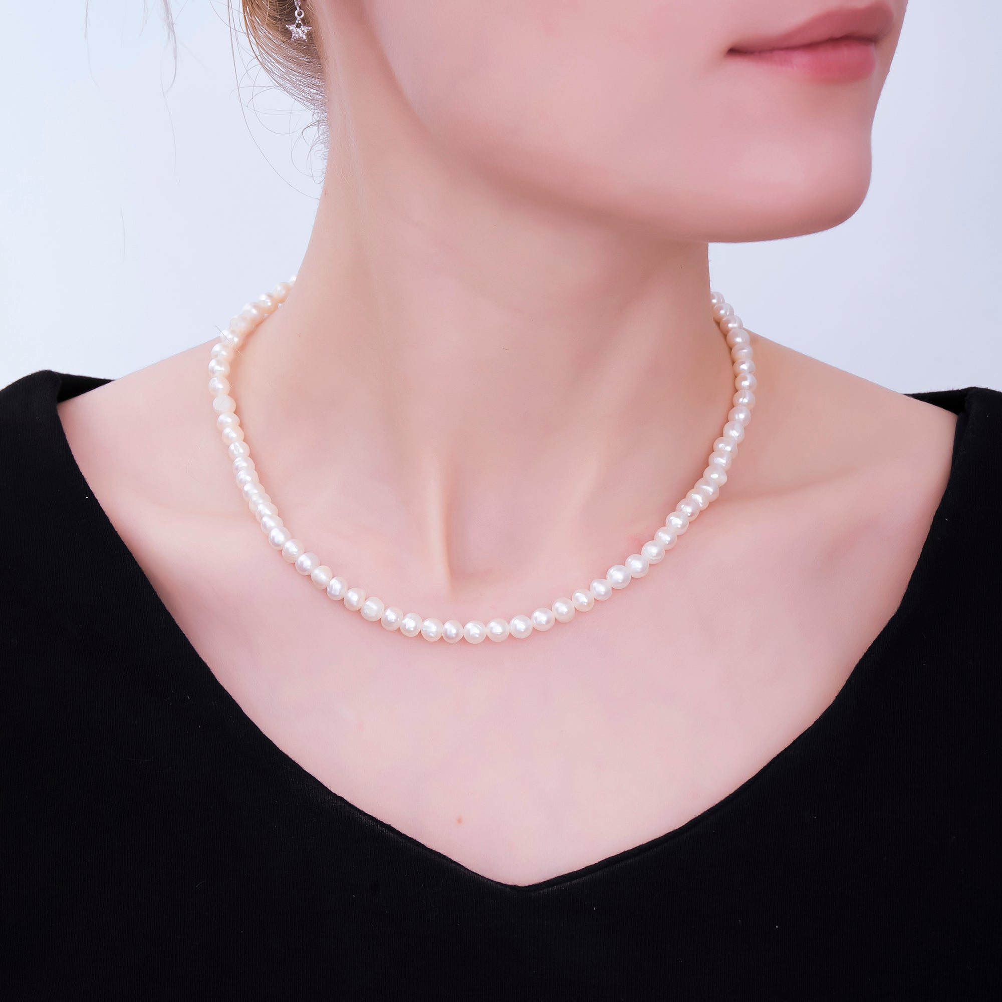 24K Gold Filled 5.5mm Round Freshwater Pearl Chain 14 Inch Necklace with Extender | WA-1007