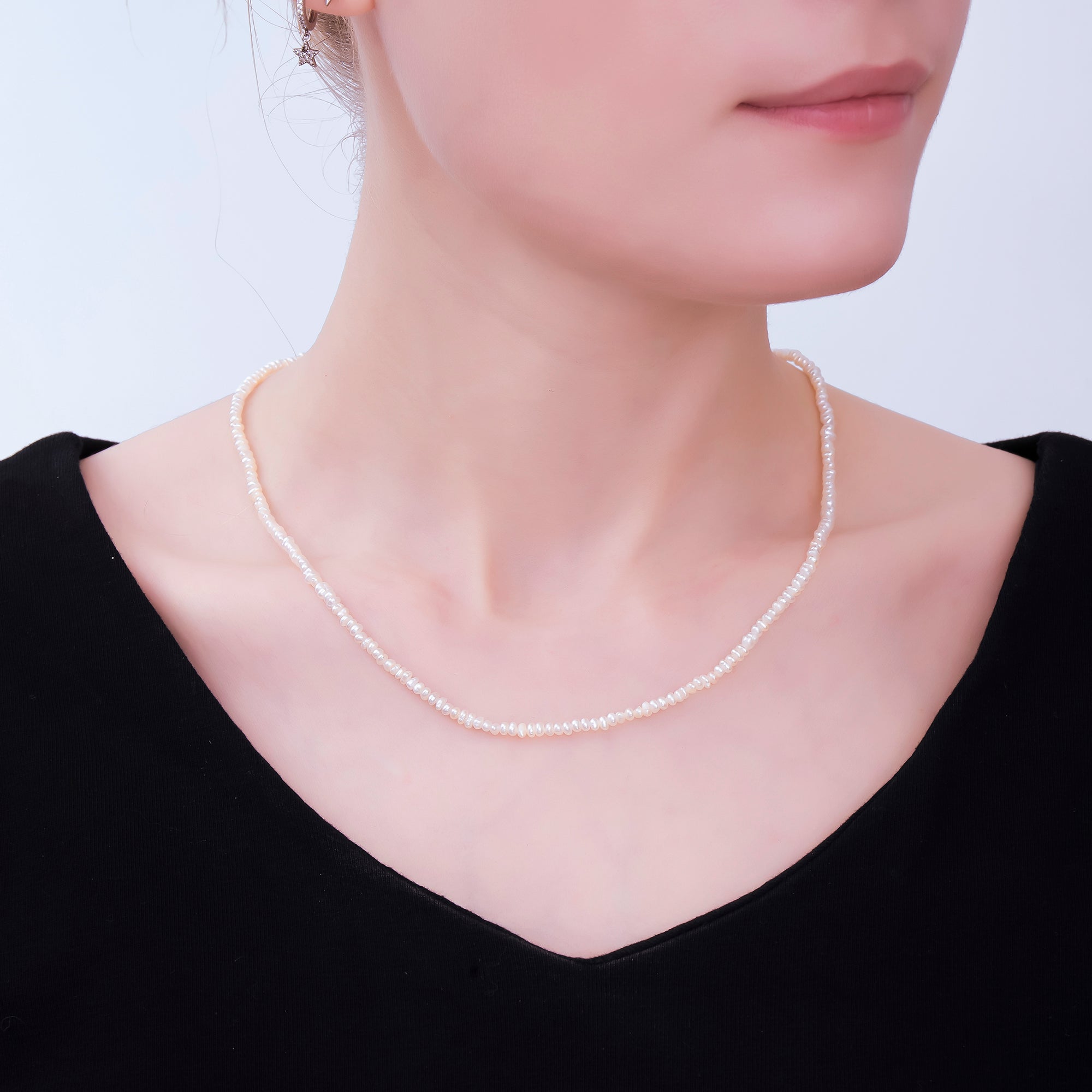 24K Gold Filled 3.2mm Dainty Freshwater Pearl Chain 15 Inch Necklace with Extender | WA-1004