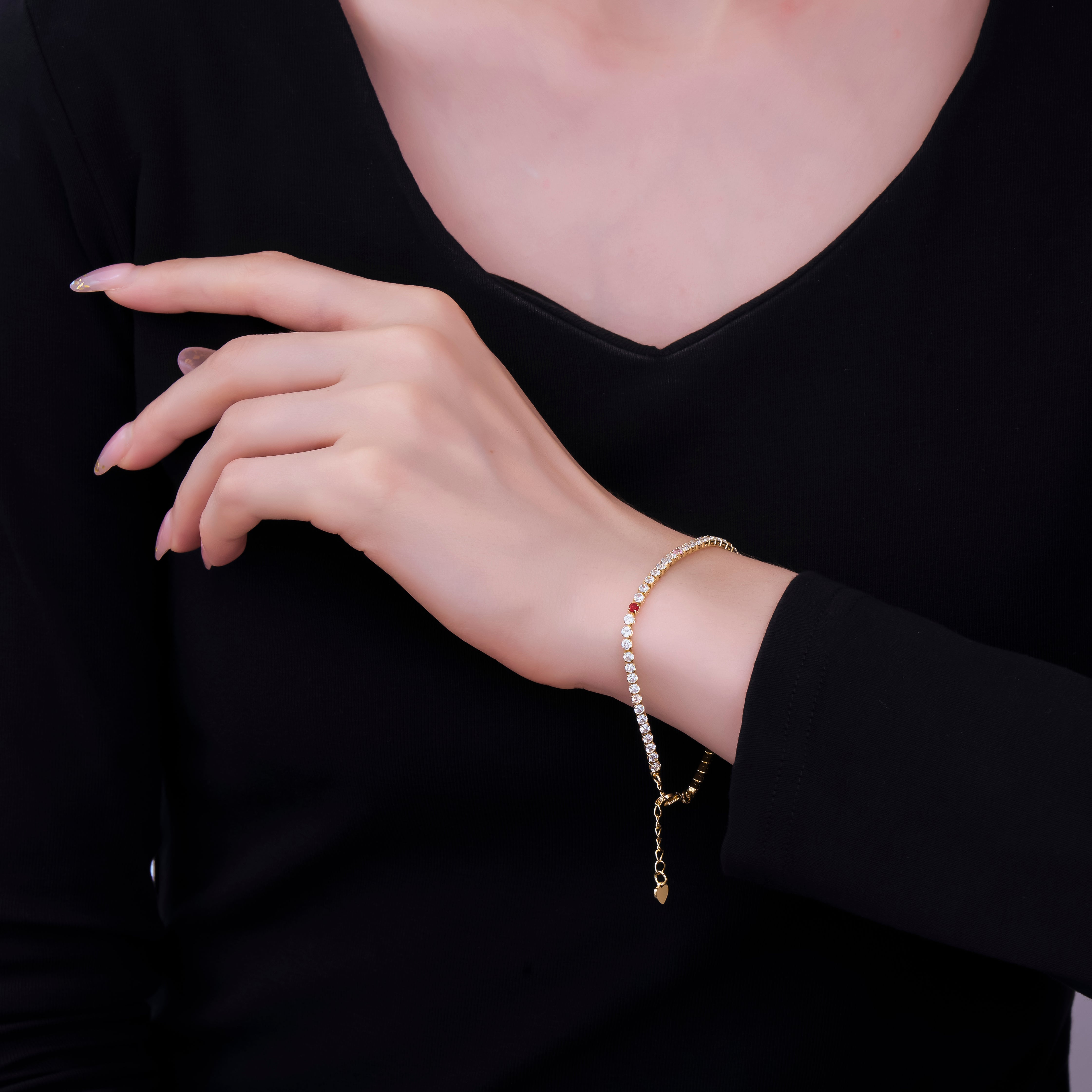 24K Gold Filled 2.5mm Mix Color Clear CZ Tennis Bracelet Chain 7.2 Inch w. Extender | WA-1599