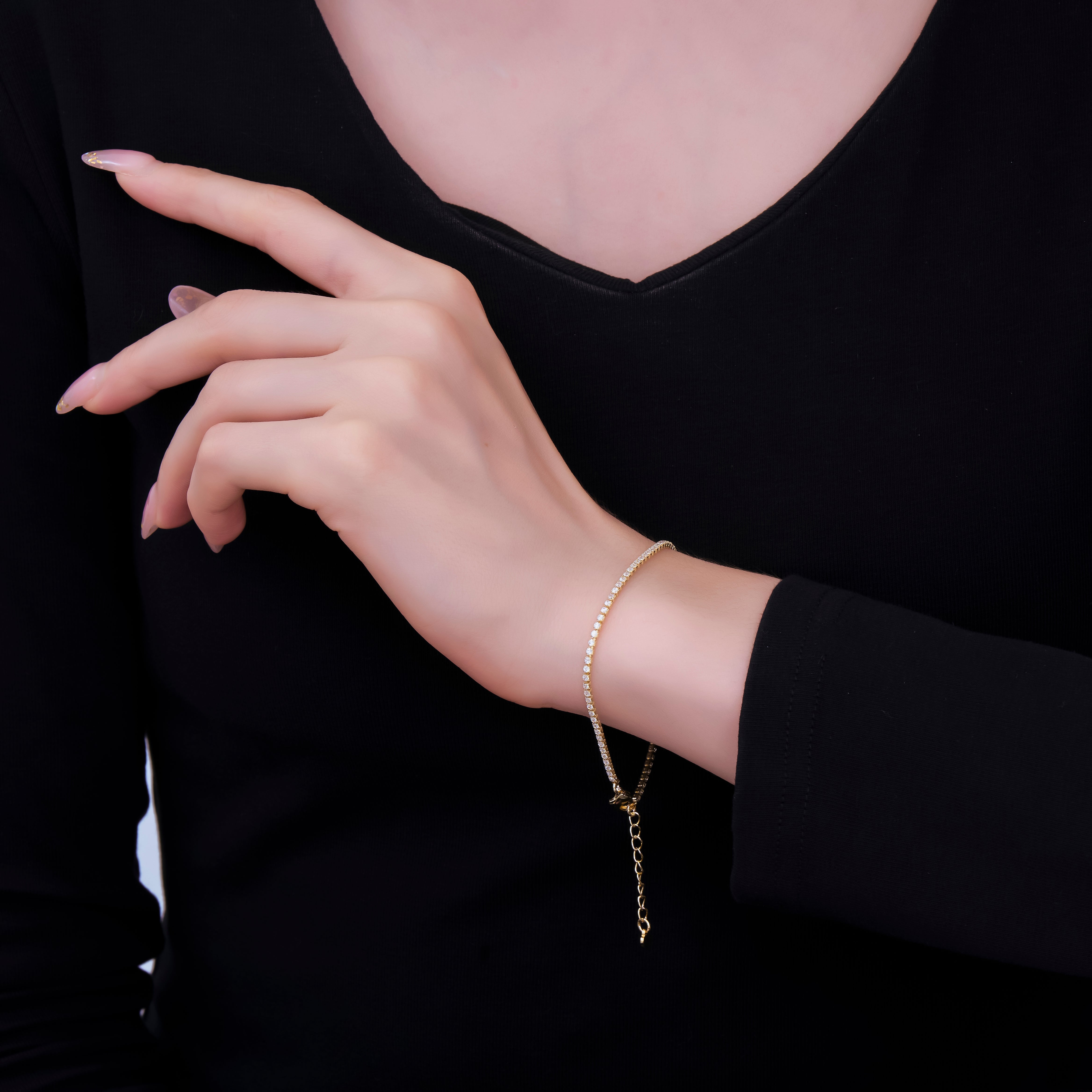 24K Gold Filled 1.7mm Clear CZ Tennis Bracelet Chain 7 Inch w. Extender | WA-1633