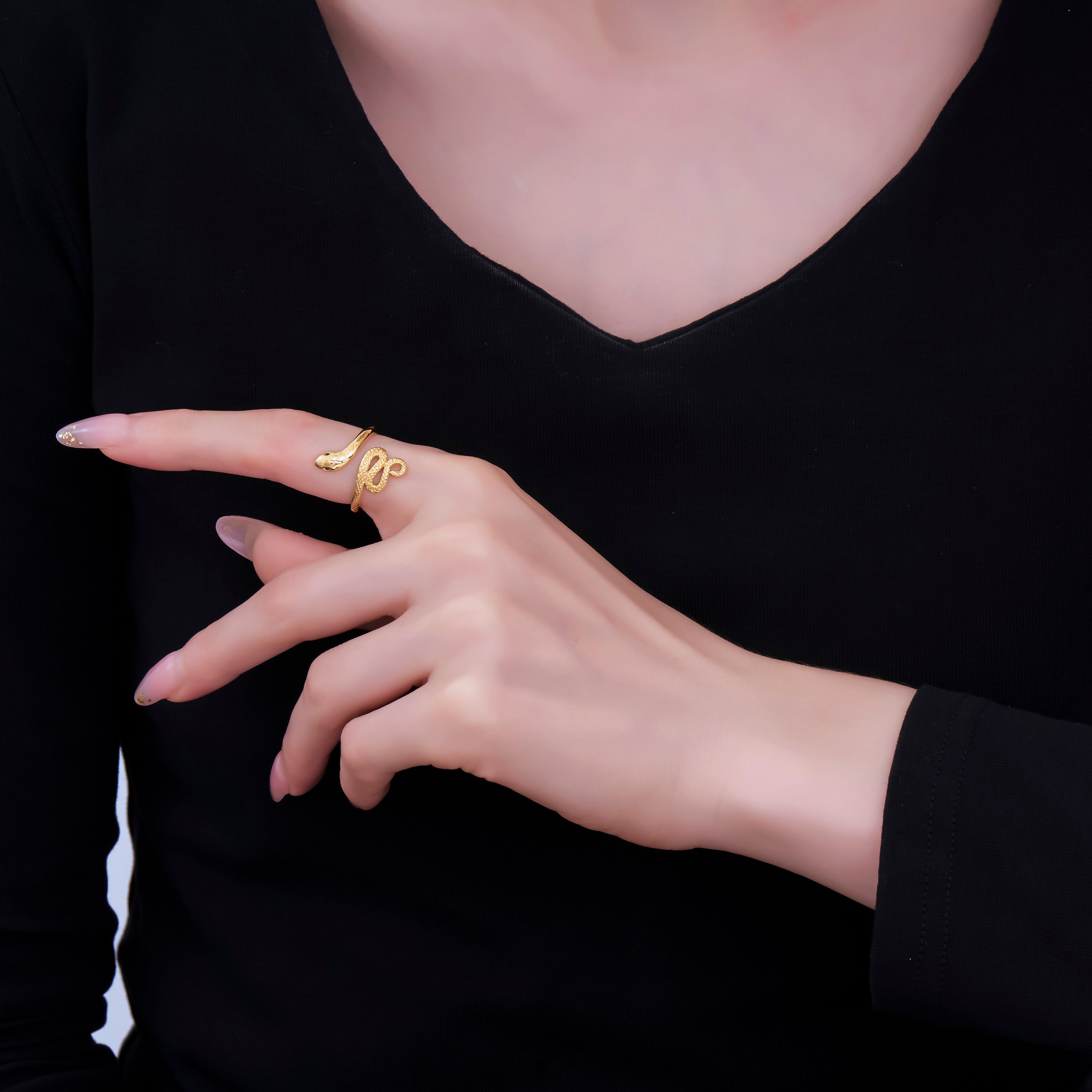 24K Gold Filled Green CZ Serpent Snake Adjustable Ring | O-1491