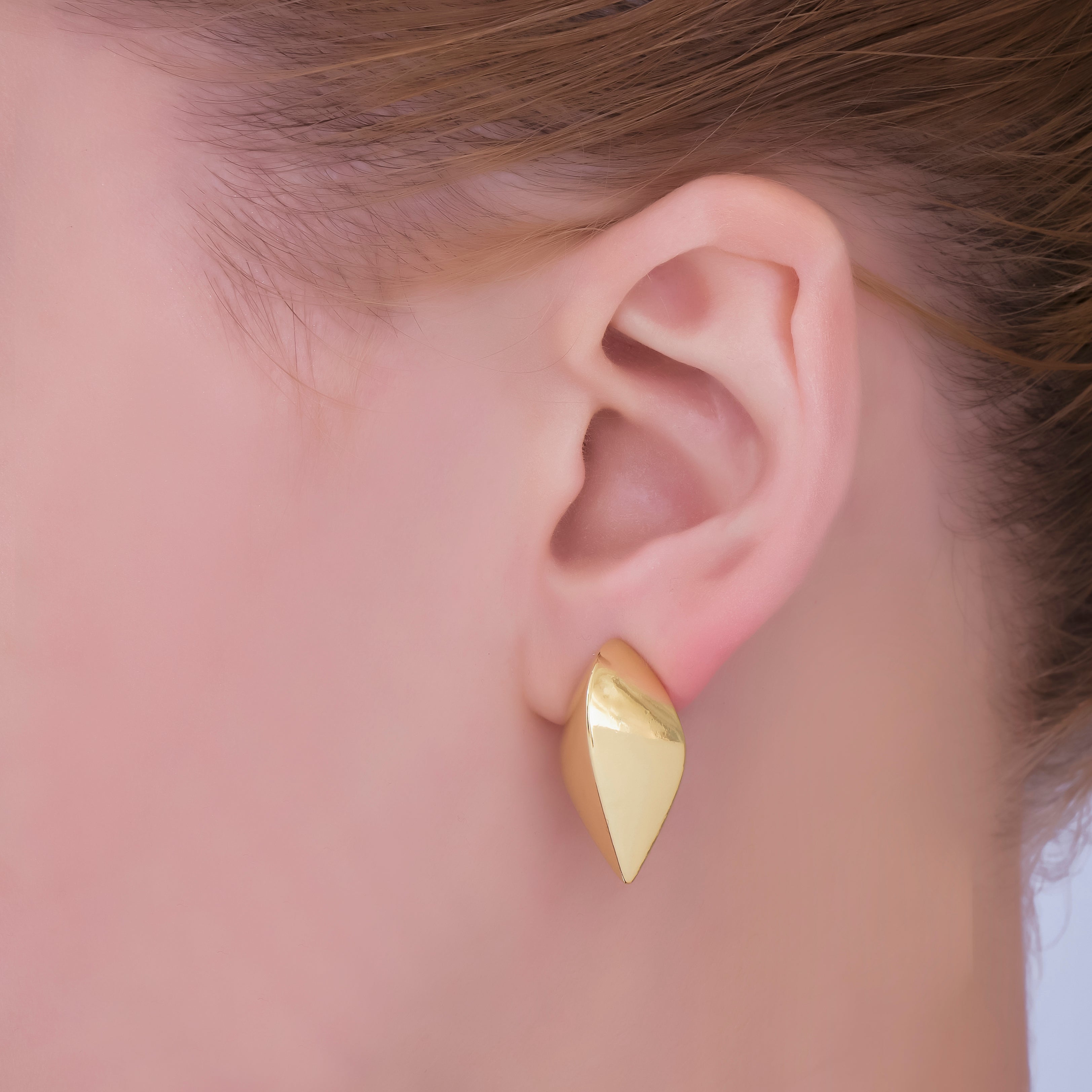 24K Gold Filled Bold Leaf Dome-Like Studs Earrings | AI509